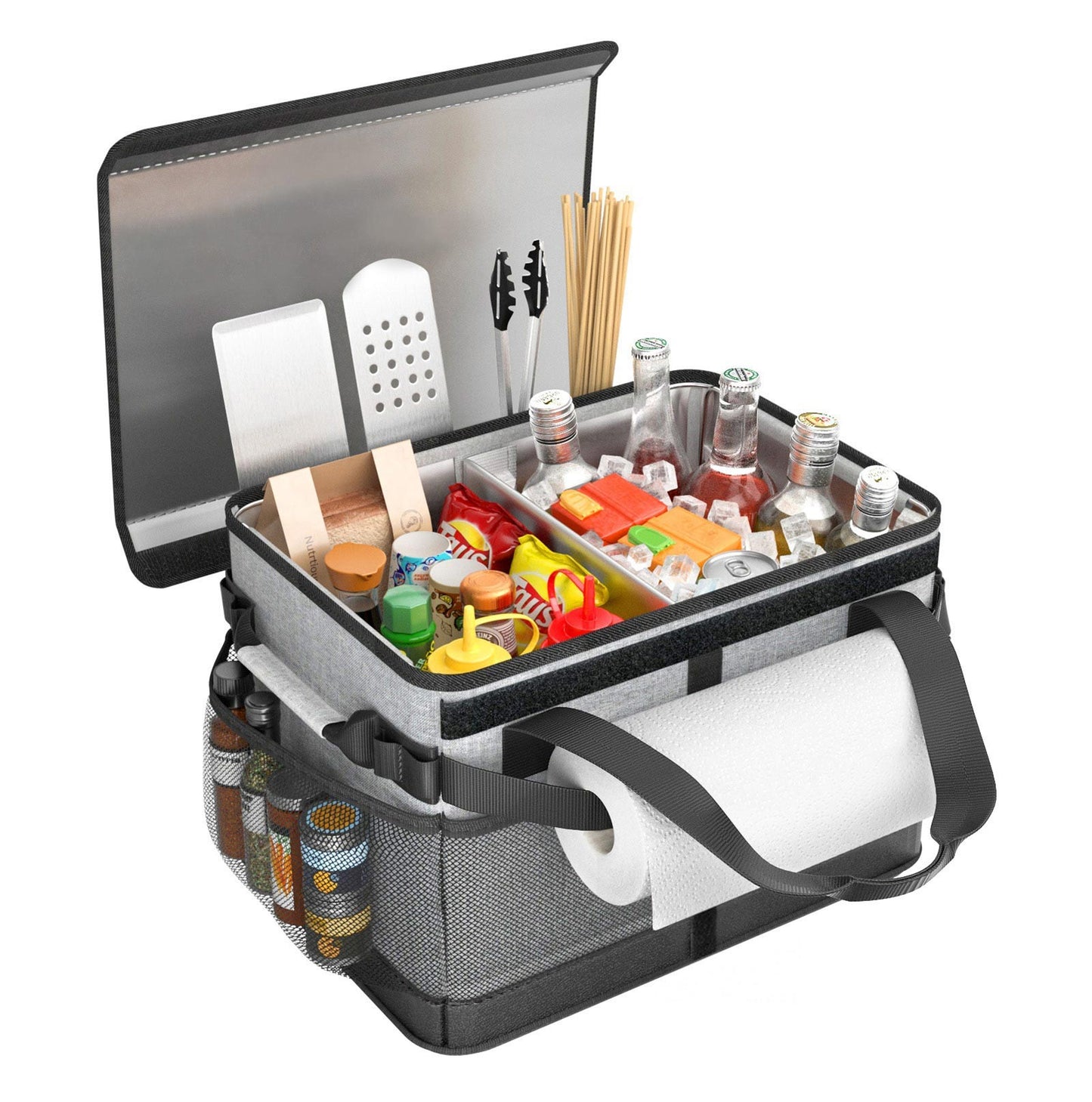 HULISEN Large Grill Caddy with Lid and Paper Towel Holder - BBQ Picnic Caddy for Camping & Travel