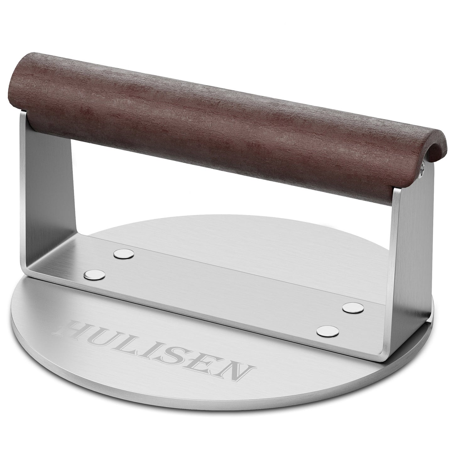 HULISEN 6-Inch Burger Smasher - 1.24 lb Heavy Duty Stainless Steel Hamburger Press with Wood Handle