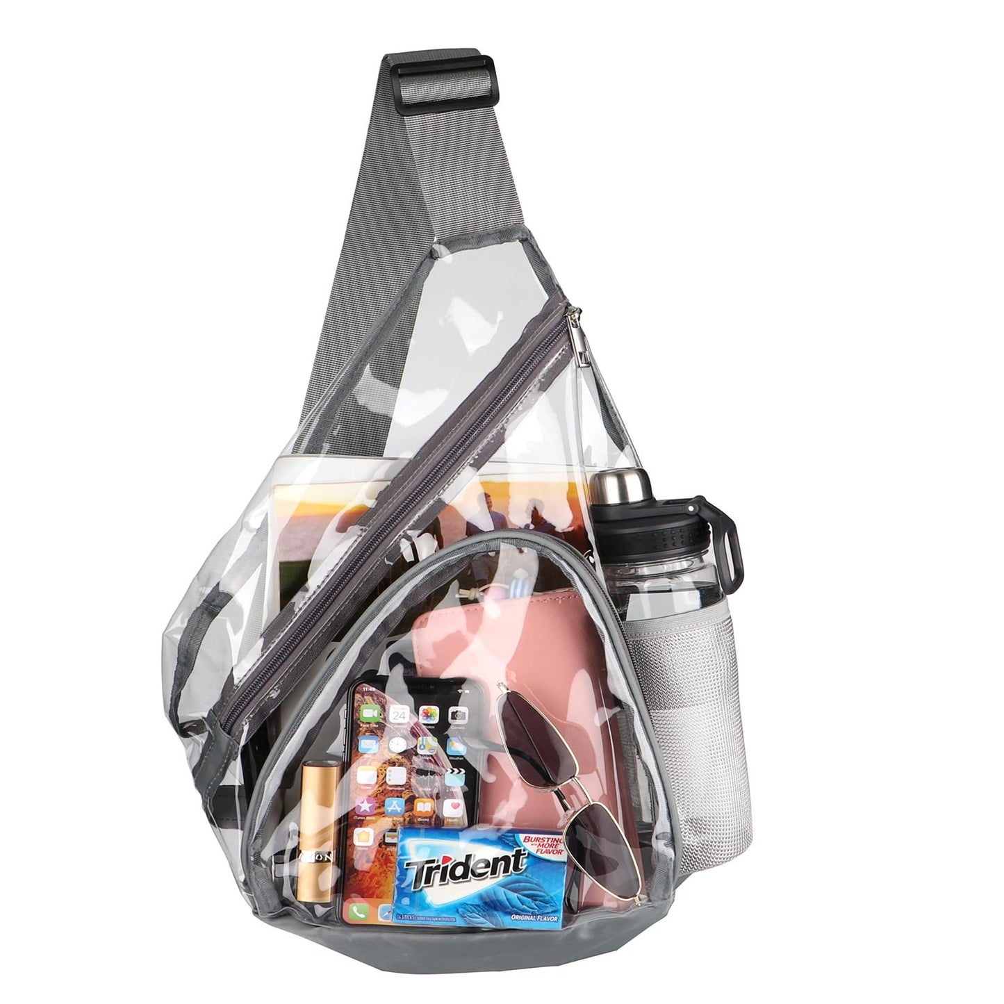 HULISEN Clear Sling Bag - with Extra Front Pocket & Water Bottle Holder