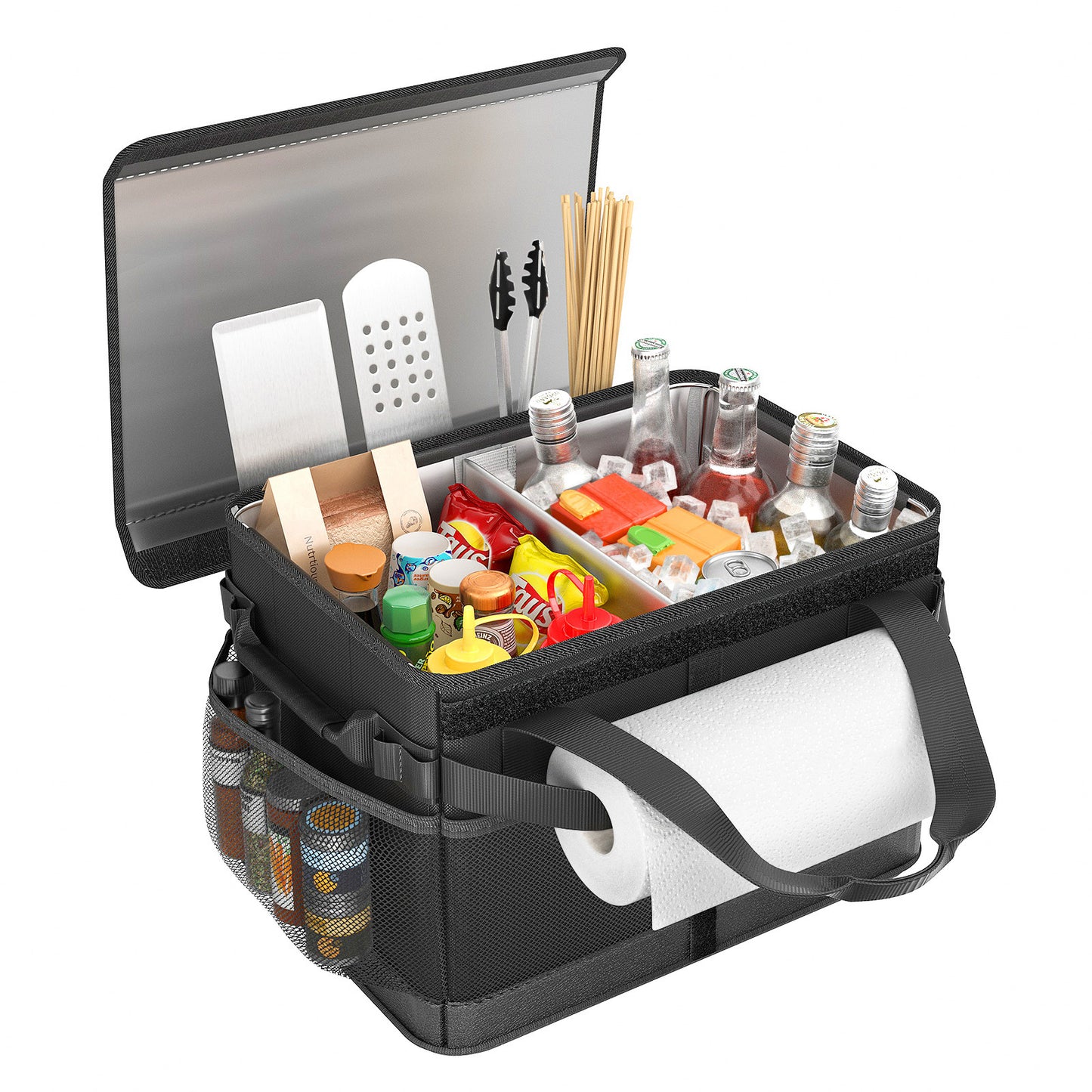 HULISEN Large Grill Caddy with Lid and Paper Towel Holder - BBQ Picnic Caddy for Camping & Travel
