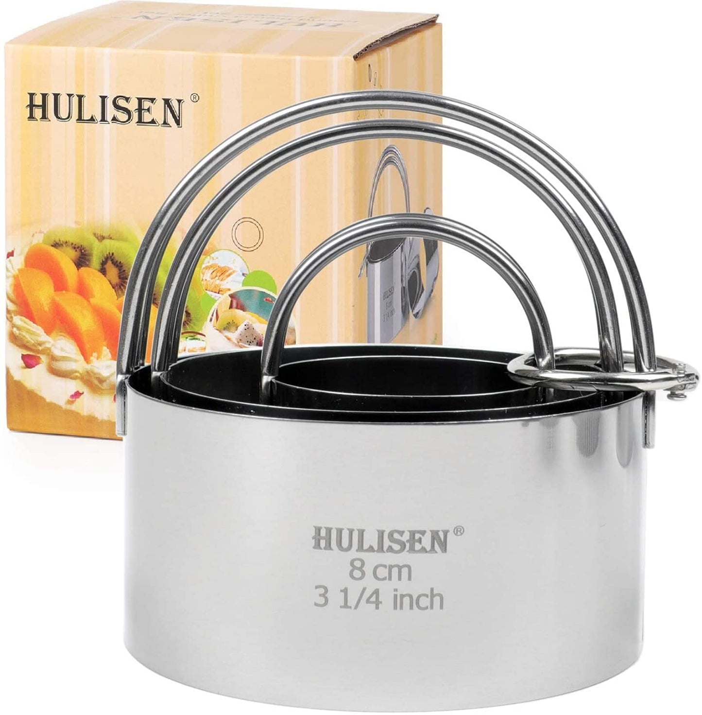 HULISEN Round Cookie Cutter Set - 3 Pieces, Stainless Steel Biscuit Cutters with Handle