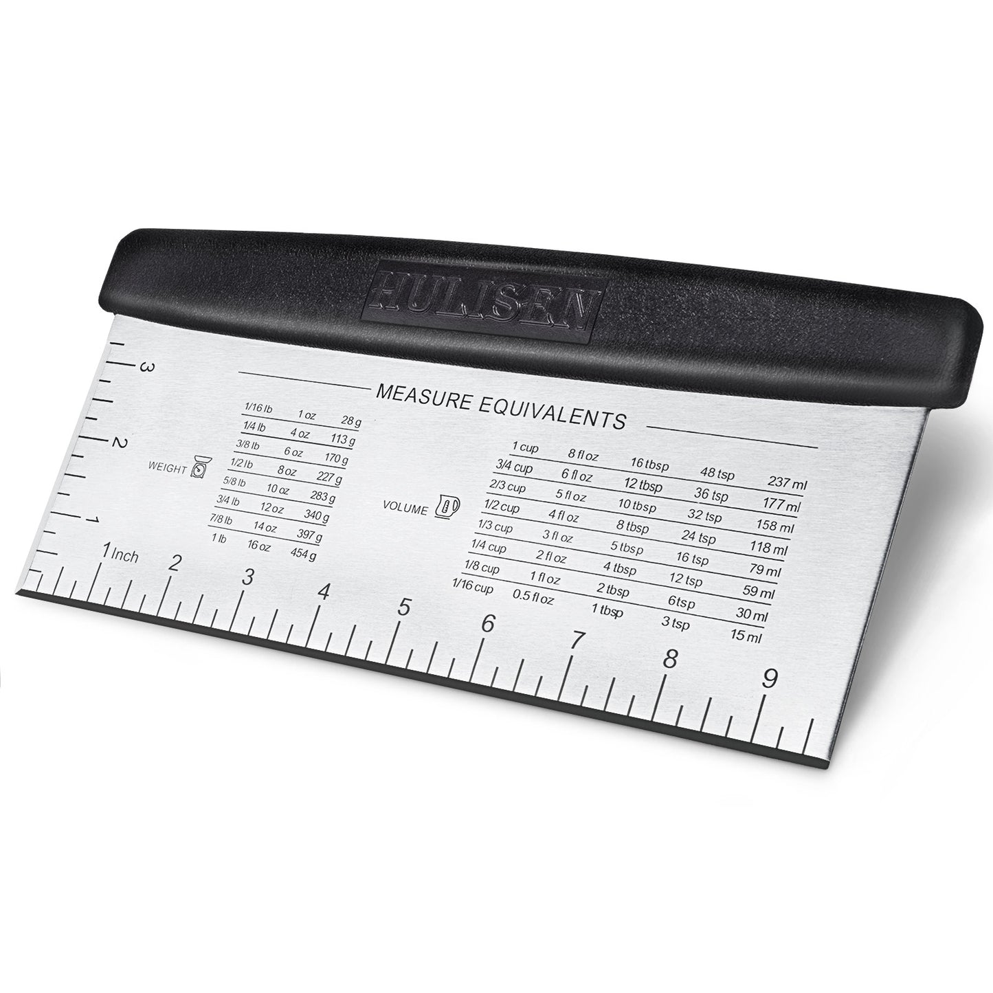 HULISEN 10-Inch Bench Scraper for Baking - Large Stainless Steel Dough and Pastry Scraper
