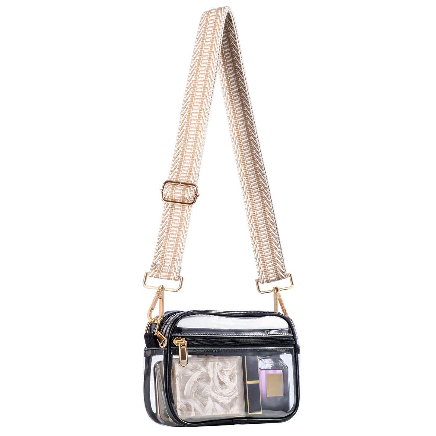 HULISEN Clear Crossbody Bag Stadium Approved - with Extra Front Pocket & Adjustable Strap