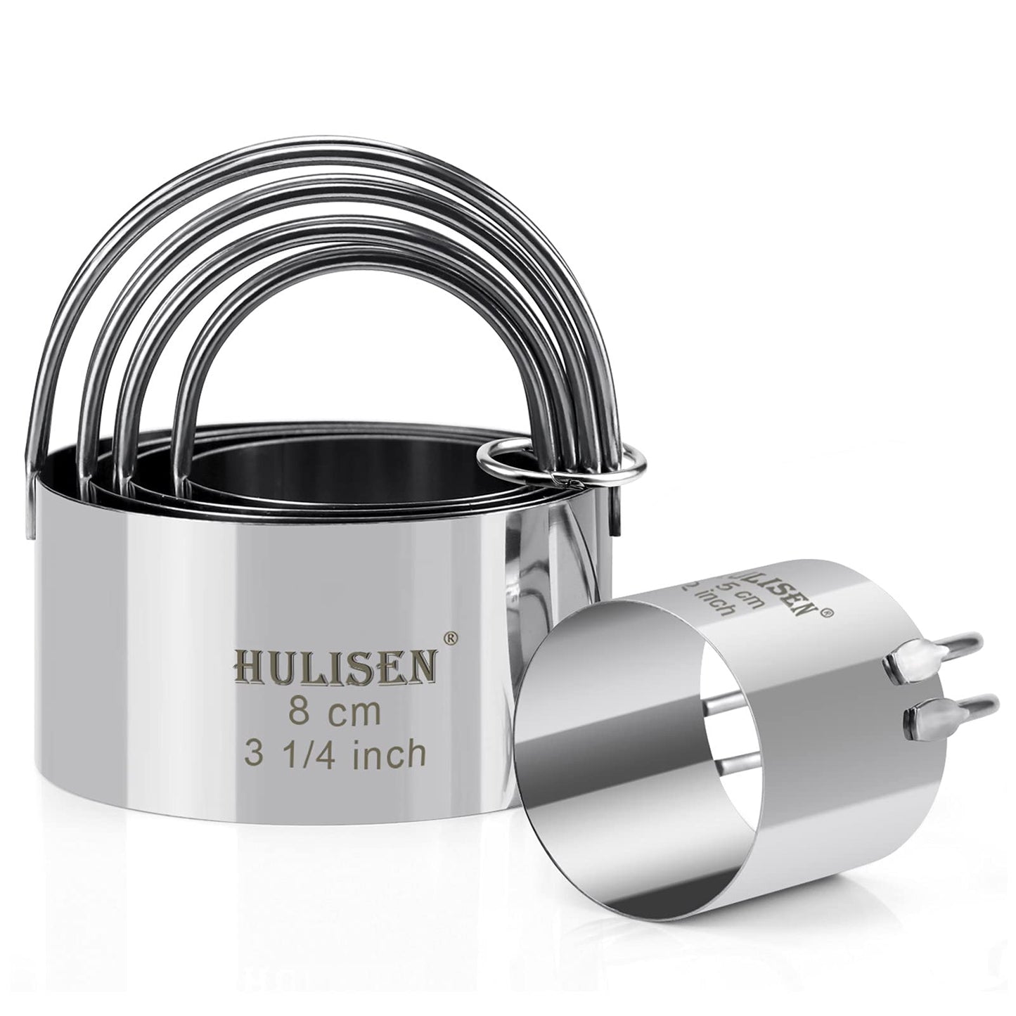 HULISEN Round Cookie Cutter Set - 5 Pieces, Stainless Steel Biscuit Cutters with Handle