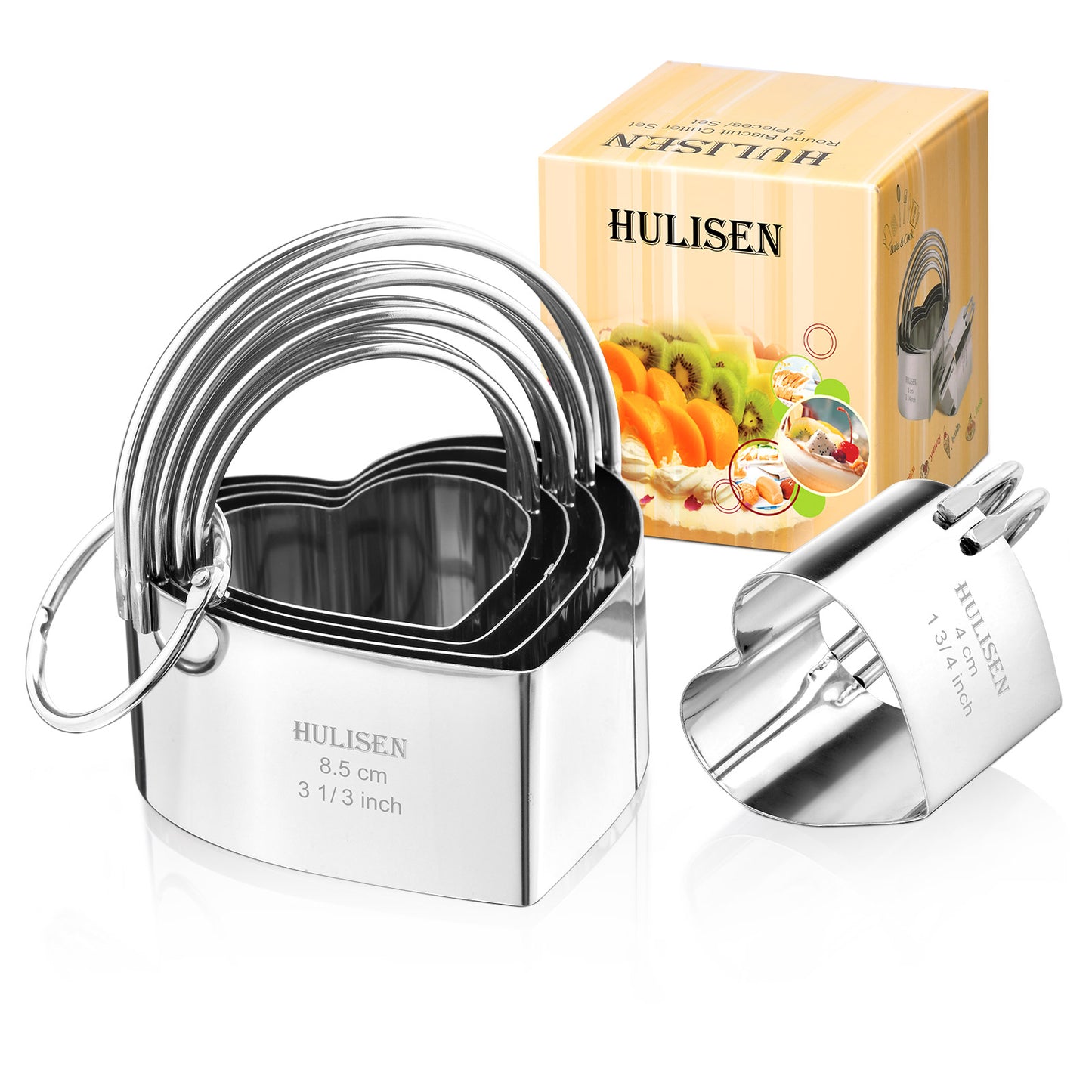 HULISEN Heart Cookie Cutter Set - 5 Pieces, Stainless Steel Biscuit Cutters with Handle