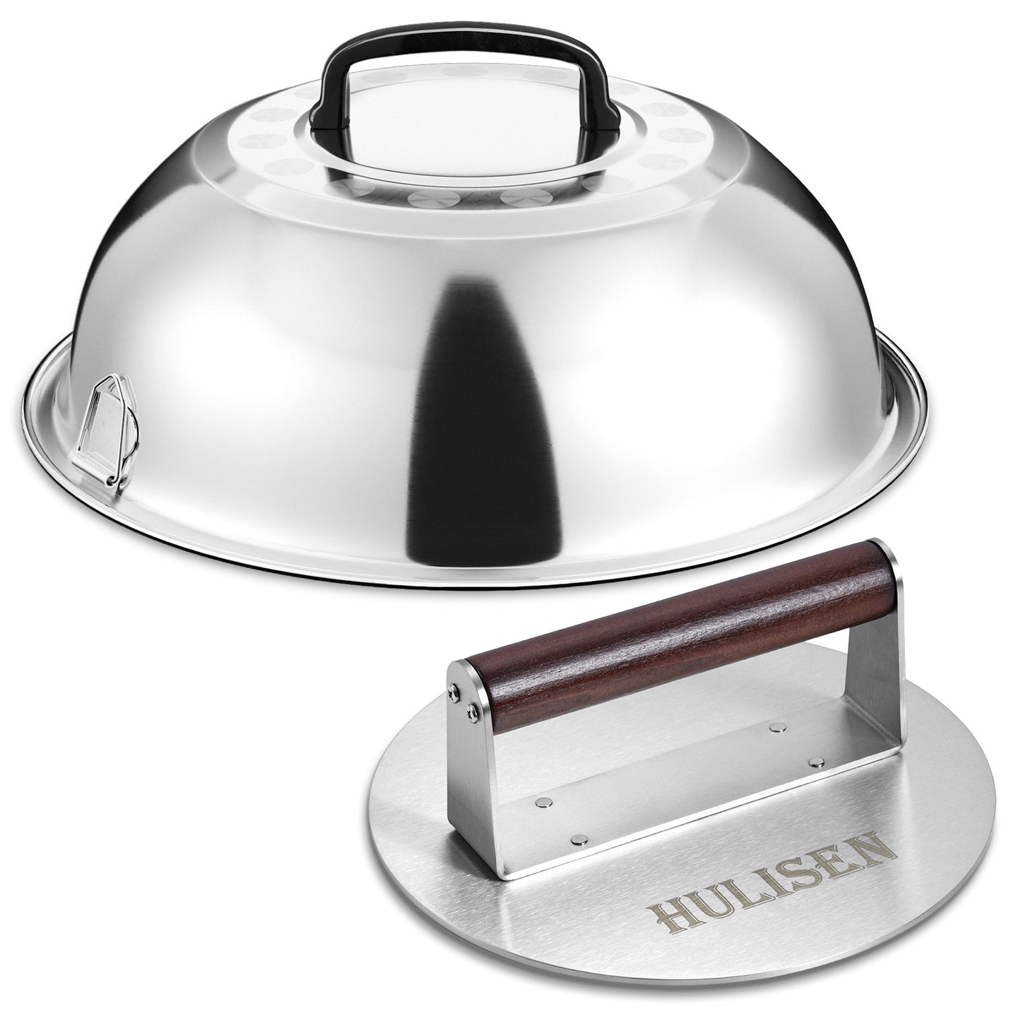 HULISEN 8.5-Inch Burger Press & Melting Dome Set - Griddle Accessories Kit for Indoor/Outdoor Cooking