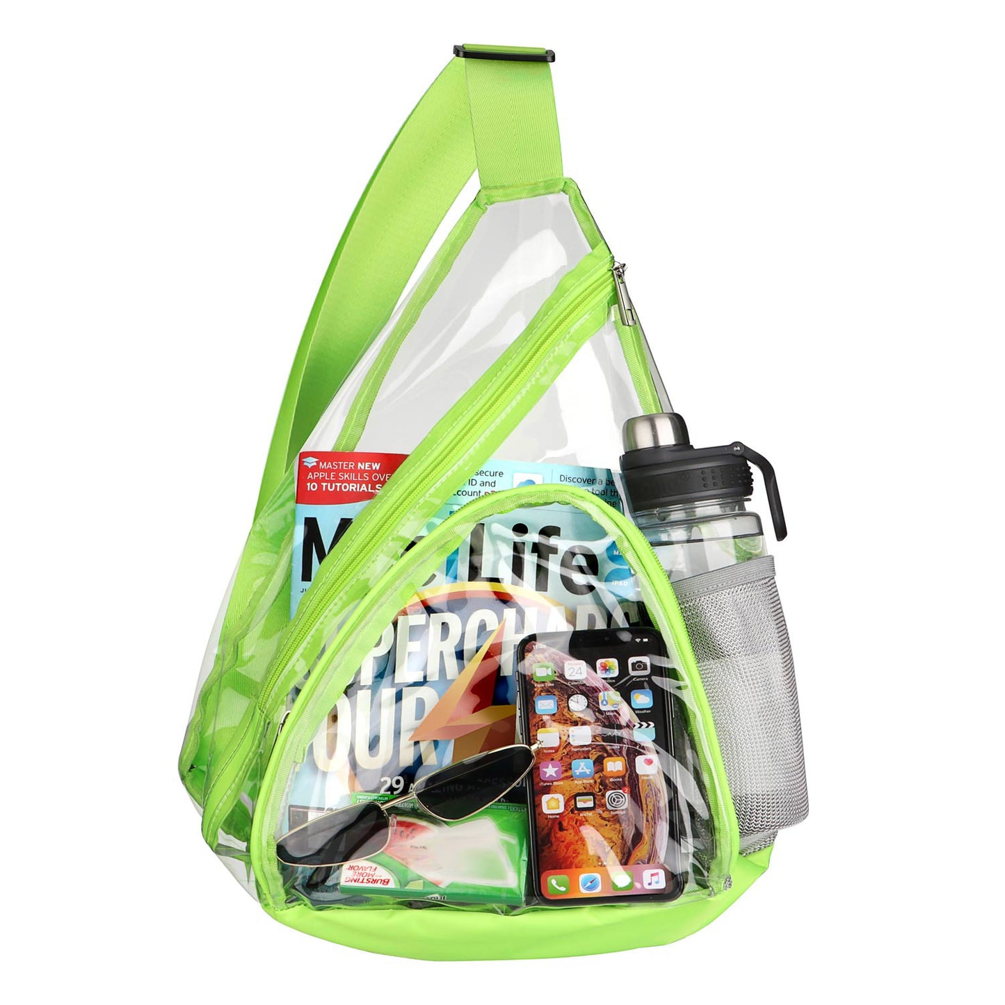 HULISEN Clear Sling Bag - with Extra Front Pocket & Water Bottle Holder
