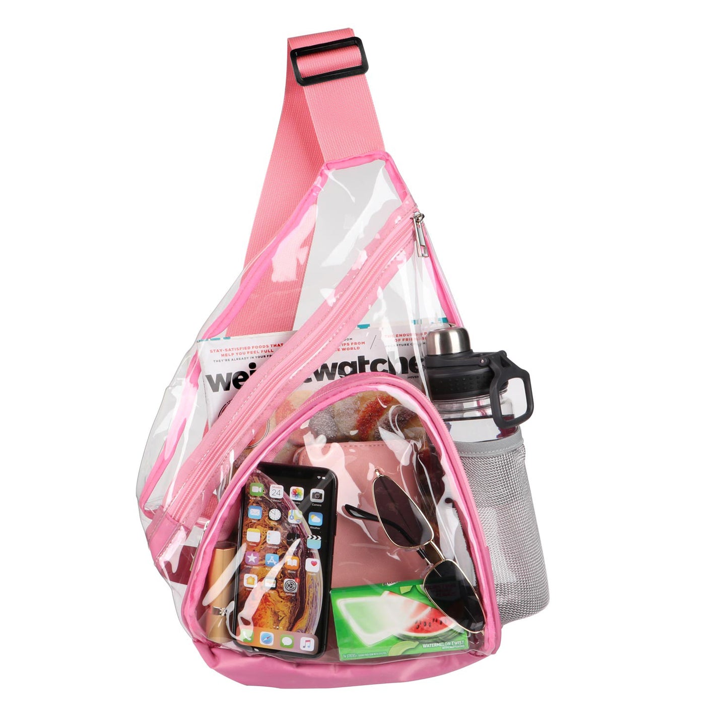 HULISEN Clear Sling Bag - with Extra Front Pocket & Water Bottle Holder