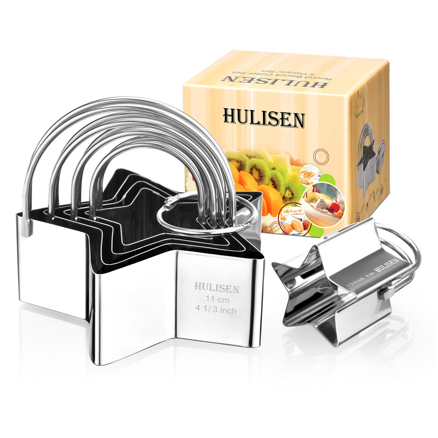 HULISEN Star Cookie Cutter Set - 5 Pieces, Stainless Steel Biscuit Cutters with Handle