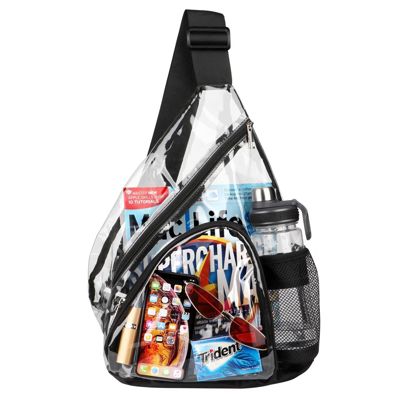 HULISEN Clear Sling Bag - with Extra Front Pocket & Water Bottle Holder