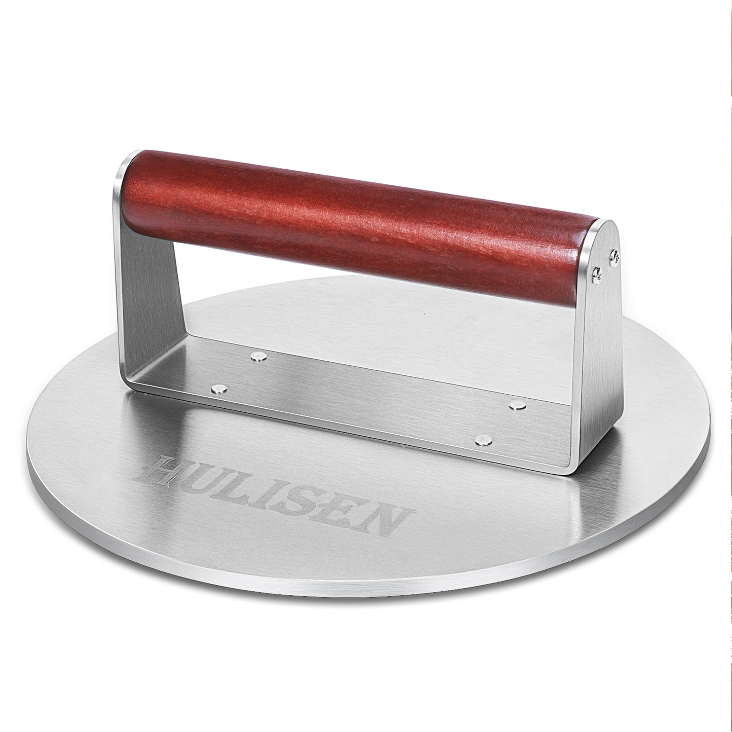 HULISEN 8.5-Inch Burger Press - 2.6 lb Heavy Duty Stainless Steel Bacon & Grill Press with Wood Handle