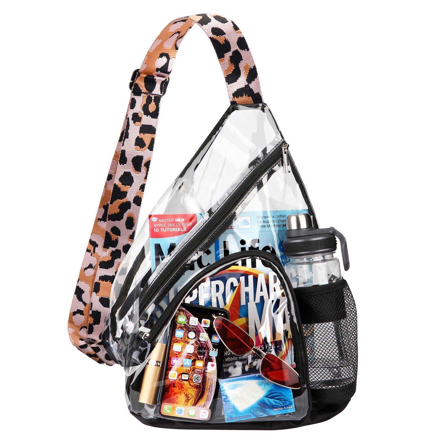 HULISEN Clear Sling Bag - with Extra Front Pocket & Water Bottle Holder