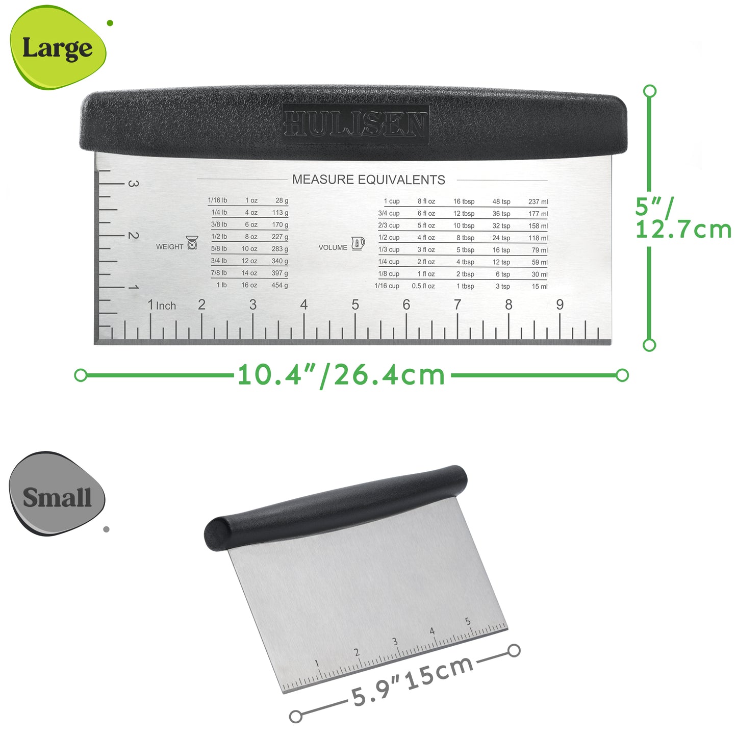 HULISEN 10-Inch Bench Scraper for Baking - Large Stainless Steel Dough and Pastry Scraper