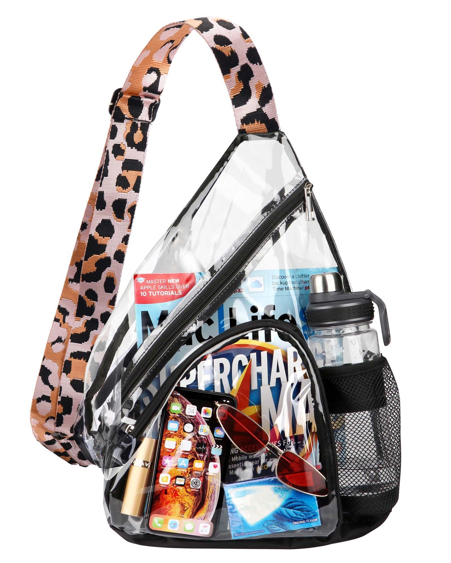 HULISEN Clear Sling Bag - with Extra Front Pocket & Water Bottle Holder