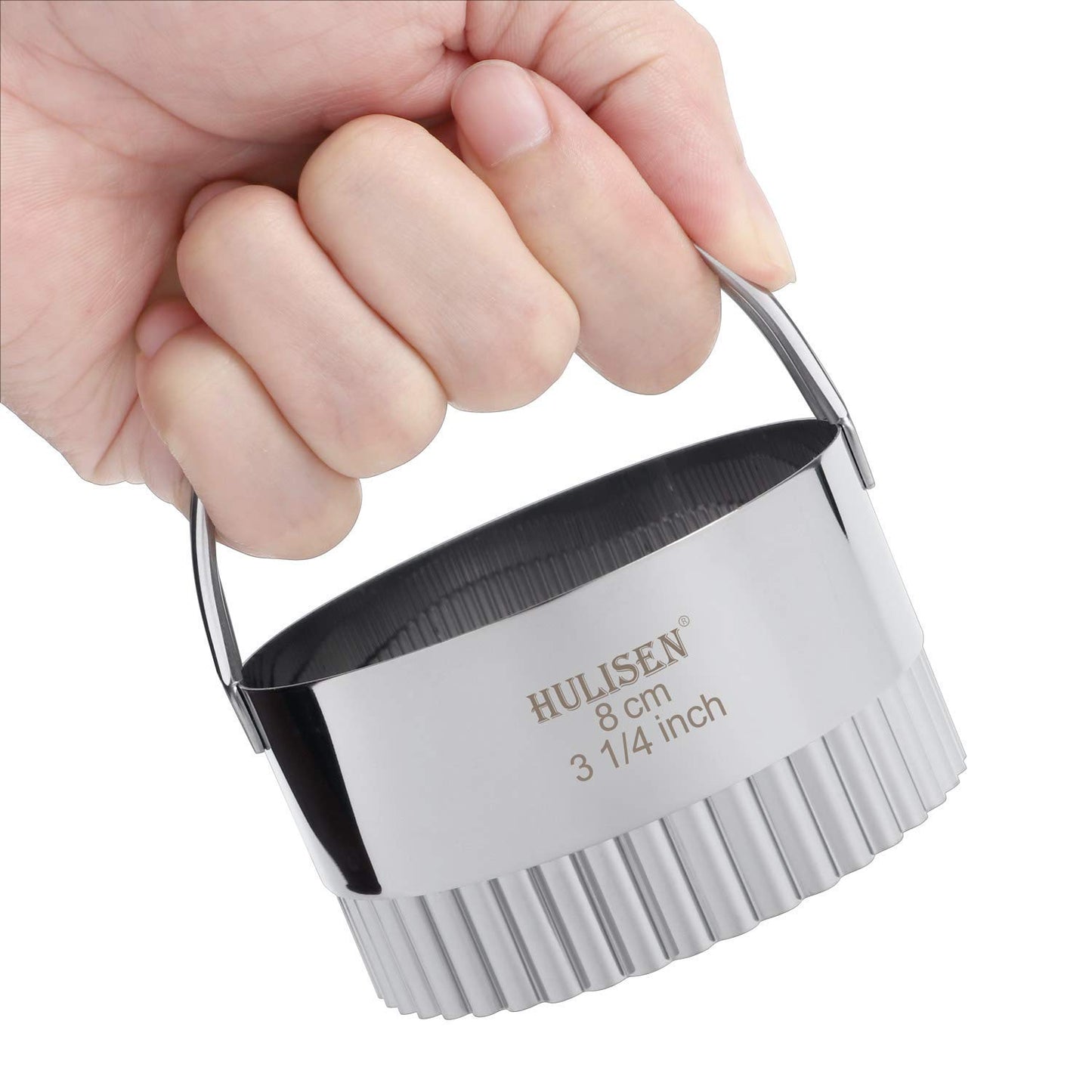 HULISEN Fluted Round Cookie Cutter Set - 5 Pieces, Stainless Steel Biscuit Cutters with Handle