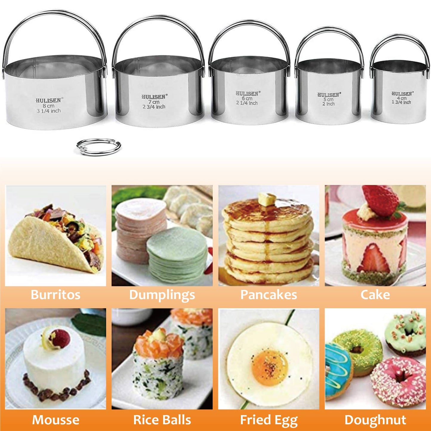 HULISEN Stainless Steel Baking Tool Set - Pastry Scraper & Dough Blender & Flour Duster & 5-Piece Biscuit Cutter