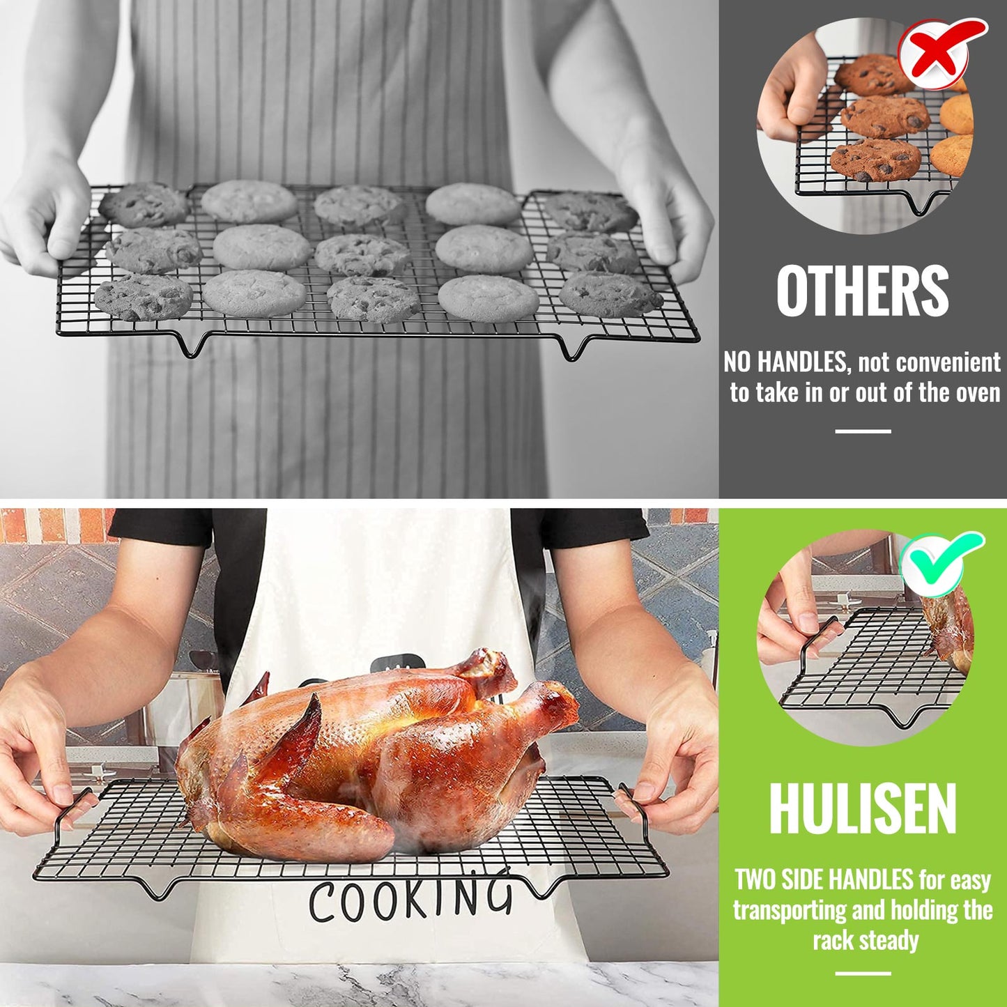HULISEN Cooling Rack 2 Pack / 4 Pack - 16" x 10" Nonstick Baking Rack with Handles