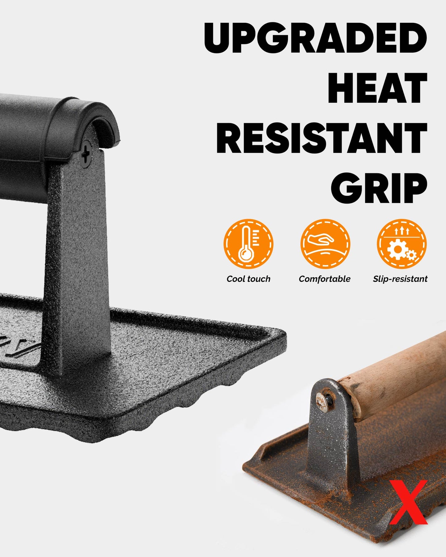 HULISEN 6-Inch / 8.8-Inch Pre-Seasoned Cast Iron Burger Press - Heavy Duty Grill Press with Heat Resistant Handle