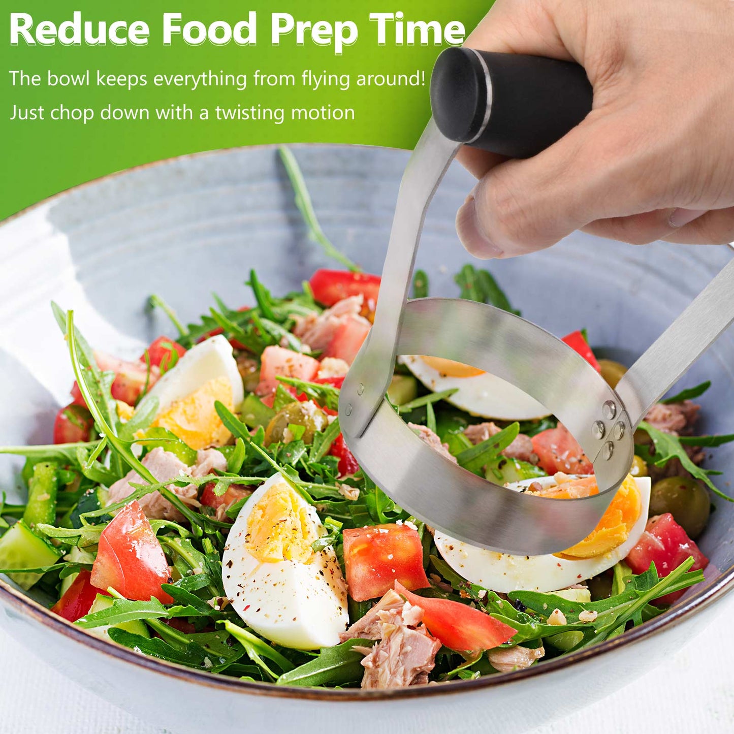 HULISEN Plain Edge Food Chopper - 3" Stainless Steel Hand Chopper with Grip Handle