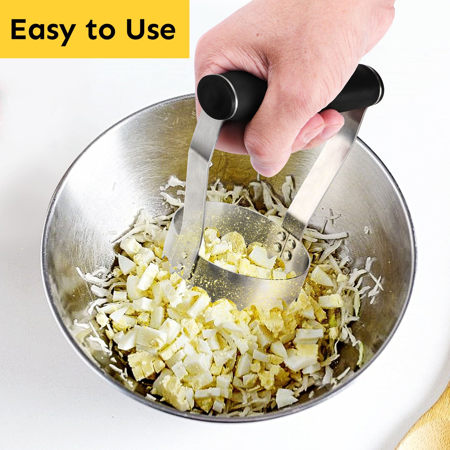 HULISEN Serrated Food Chopper - 3" Stainless Steel Hand Chopper with Grip Handle