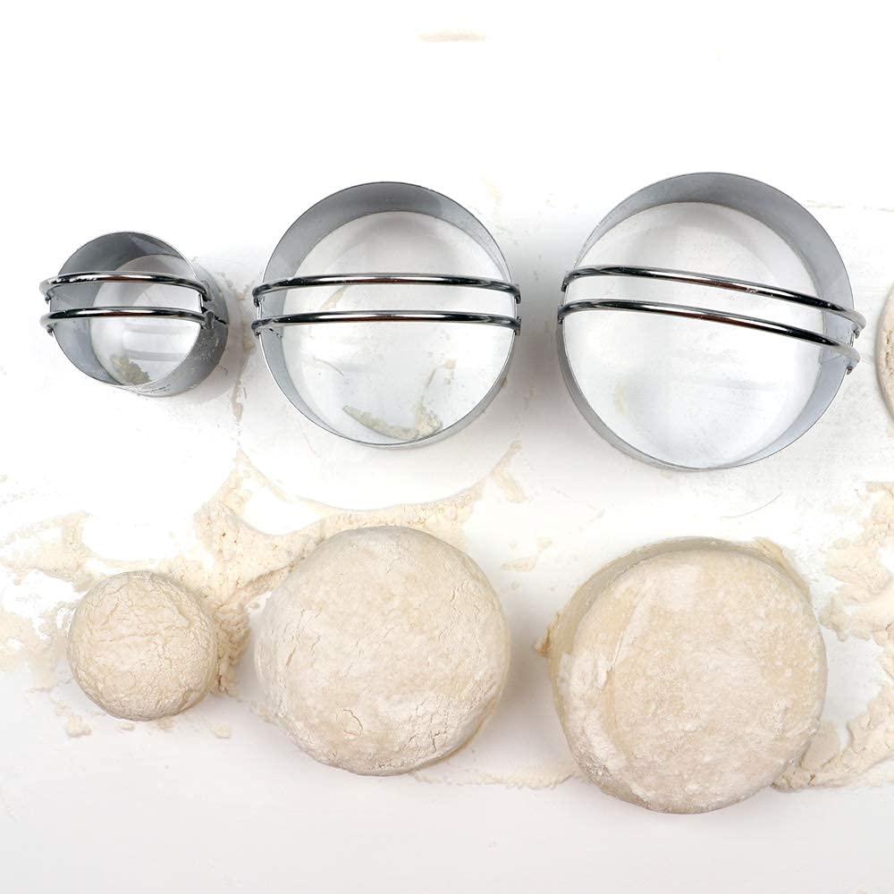 HULISEN Round Cookie Cutter Set - 3 Pieces, Stainless Steel Biscuit Cutters with Handle