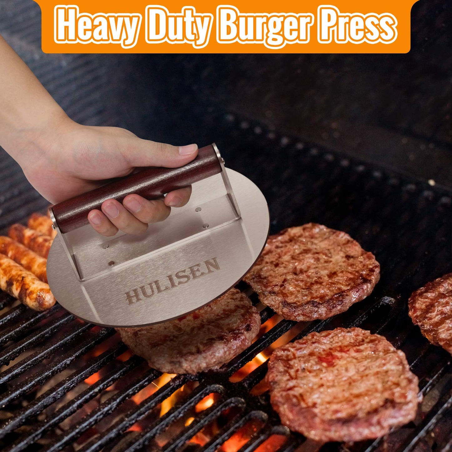 HULISEN 8.5-Inch Burger Press & Melting Dome Set - Griddle Accessories Kit for Indoor/Outdoor Cooking