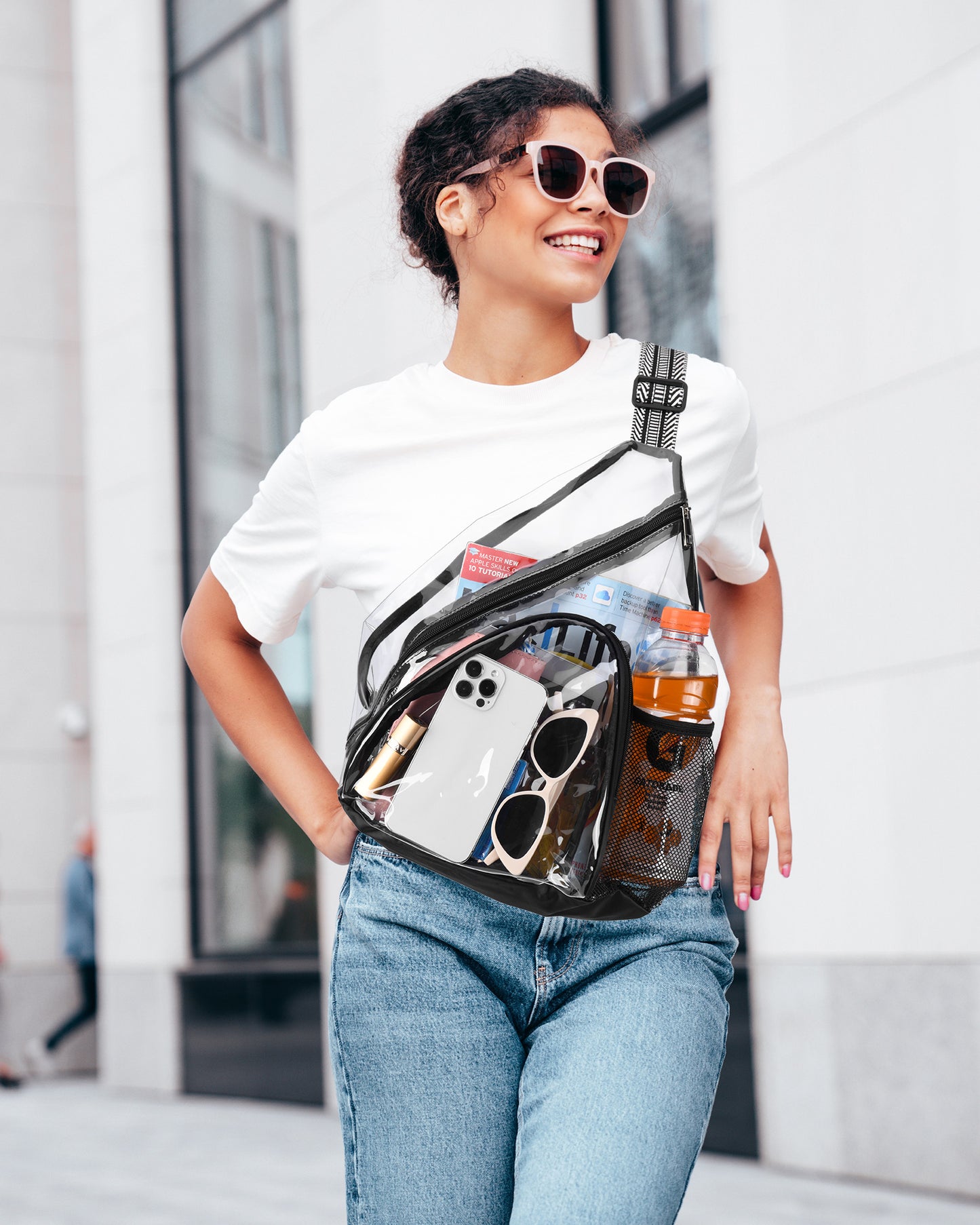 HULISEN Clear Sling Bag - with Extra Front Pocket & Water Bottle Holder