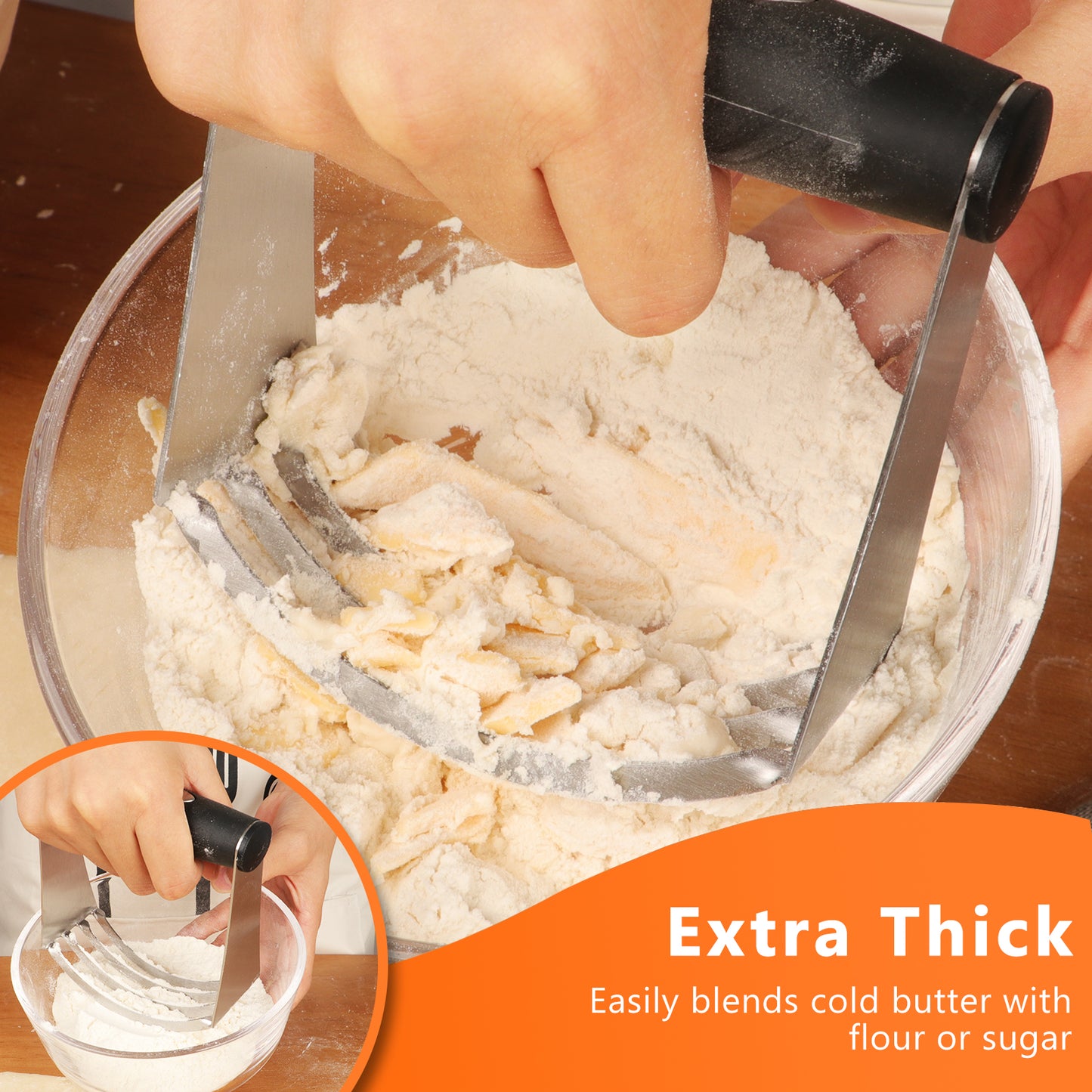HULISEN Stainless Steel Baking Tool Set - Pastry Scraper & Dough Blender & 5-Piece Biscuit Cutter