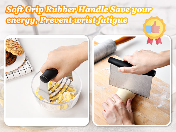 HULISEN Stainless Steel Baking Tool Set - Pastry Scraper & Dough Blender & Flour Duster & 5-Piece Biscuit Cutter