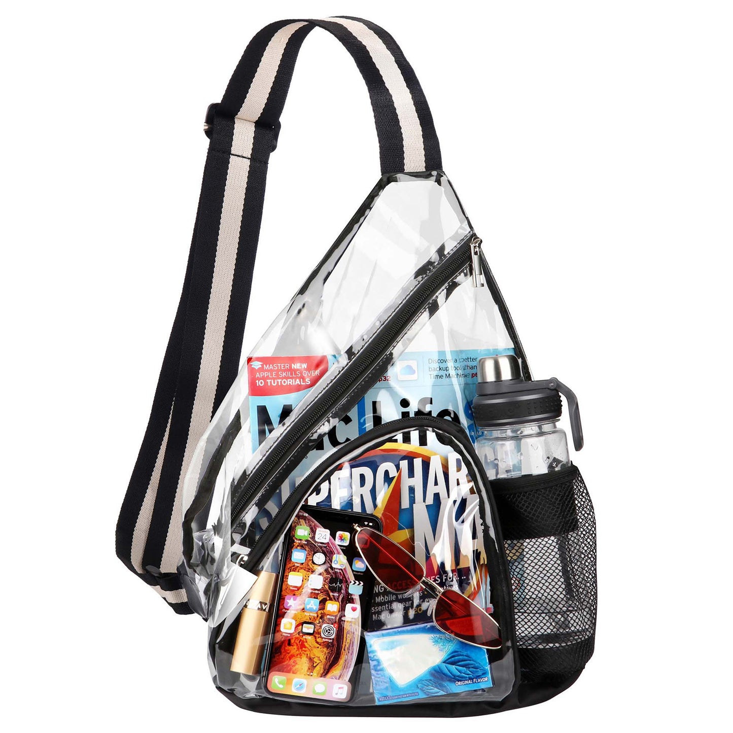 HULISEN Clear Sling Bag - with Extra Front Pocket & Water Bottle Holder