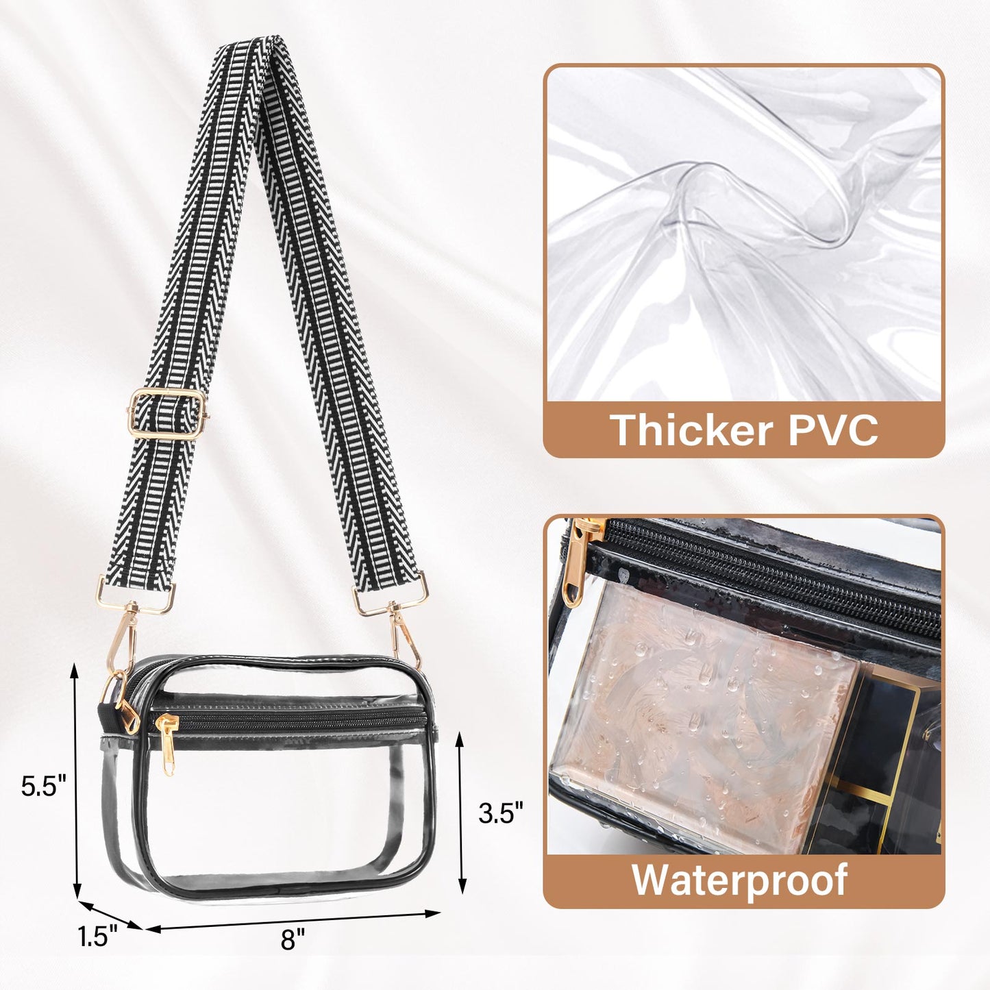 HULISEN Clear Crossbody Bag Stadium Approved - with Extra Front Pocket & Adjustable Strap