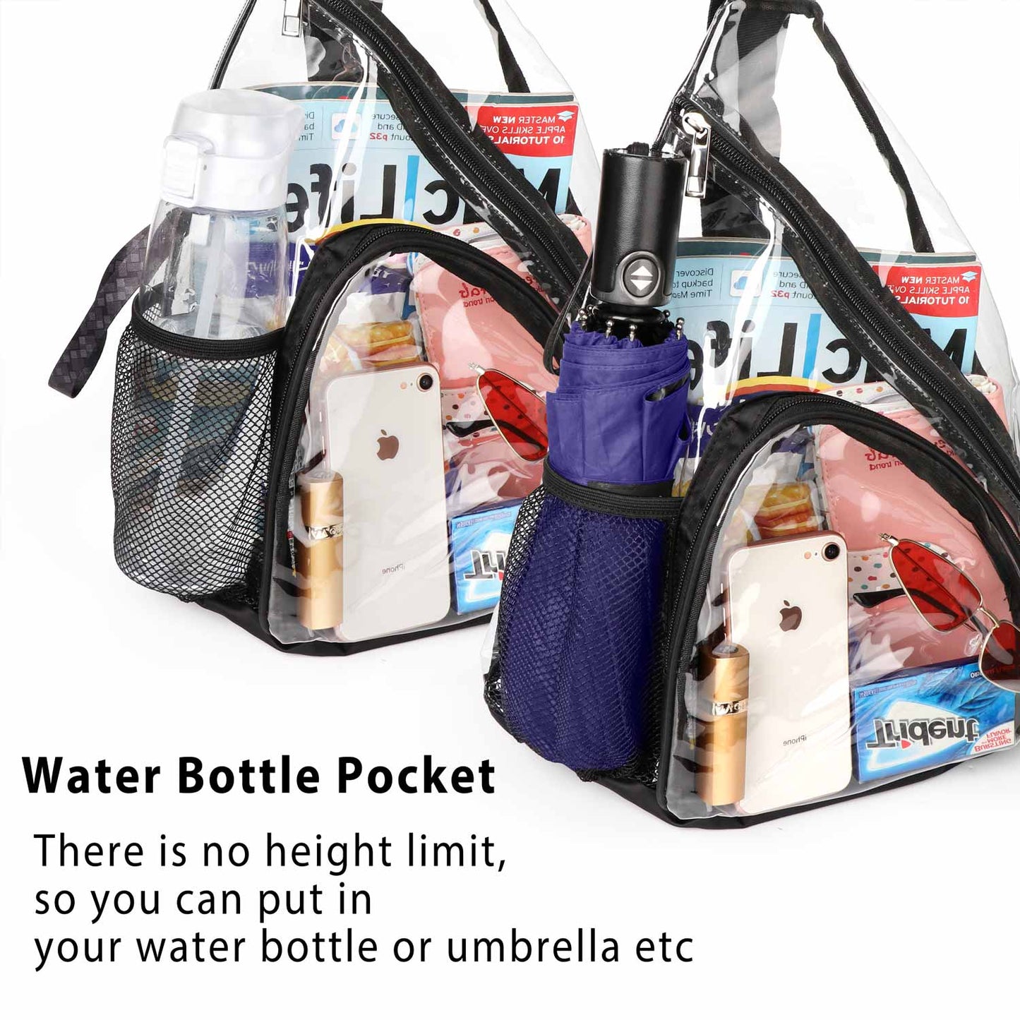 HULISEN Clear Sling Bag - with Extra Front Pocket & Water Bottle Holder