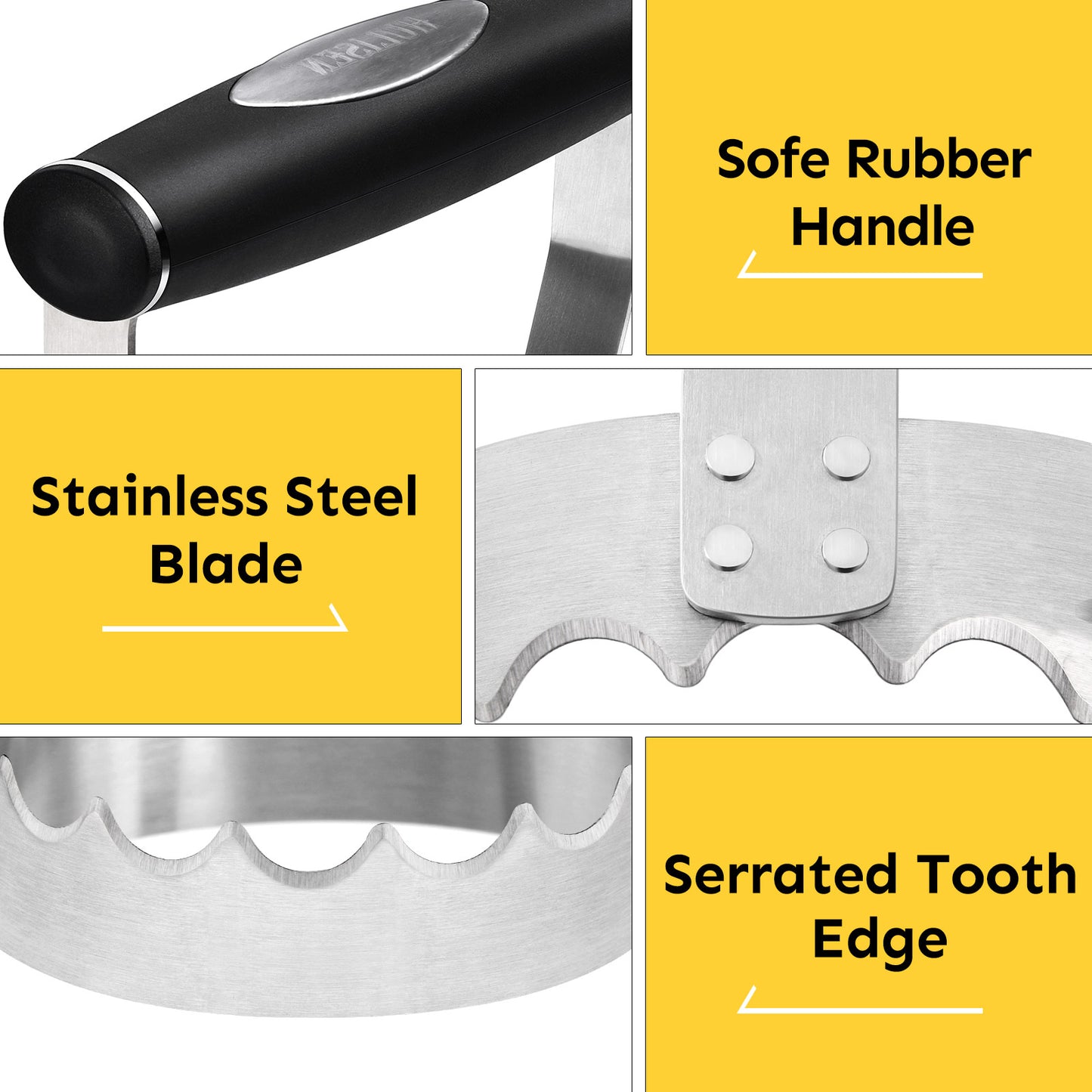 HULISEN Serrated Food Chopper - 3" Stainless Steel Hand Chopper with Grip Handle