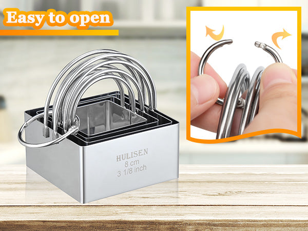 HULISEN Square Cookie Cutter Set - 4 Pieces, Stainless Steel Biscuit Cutters with Handle