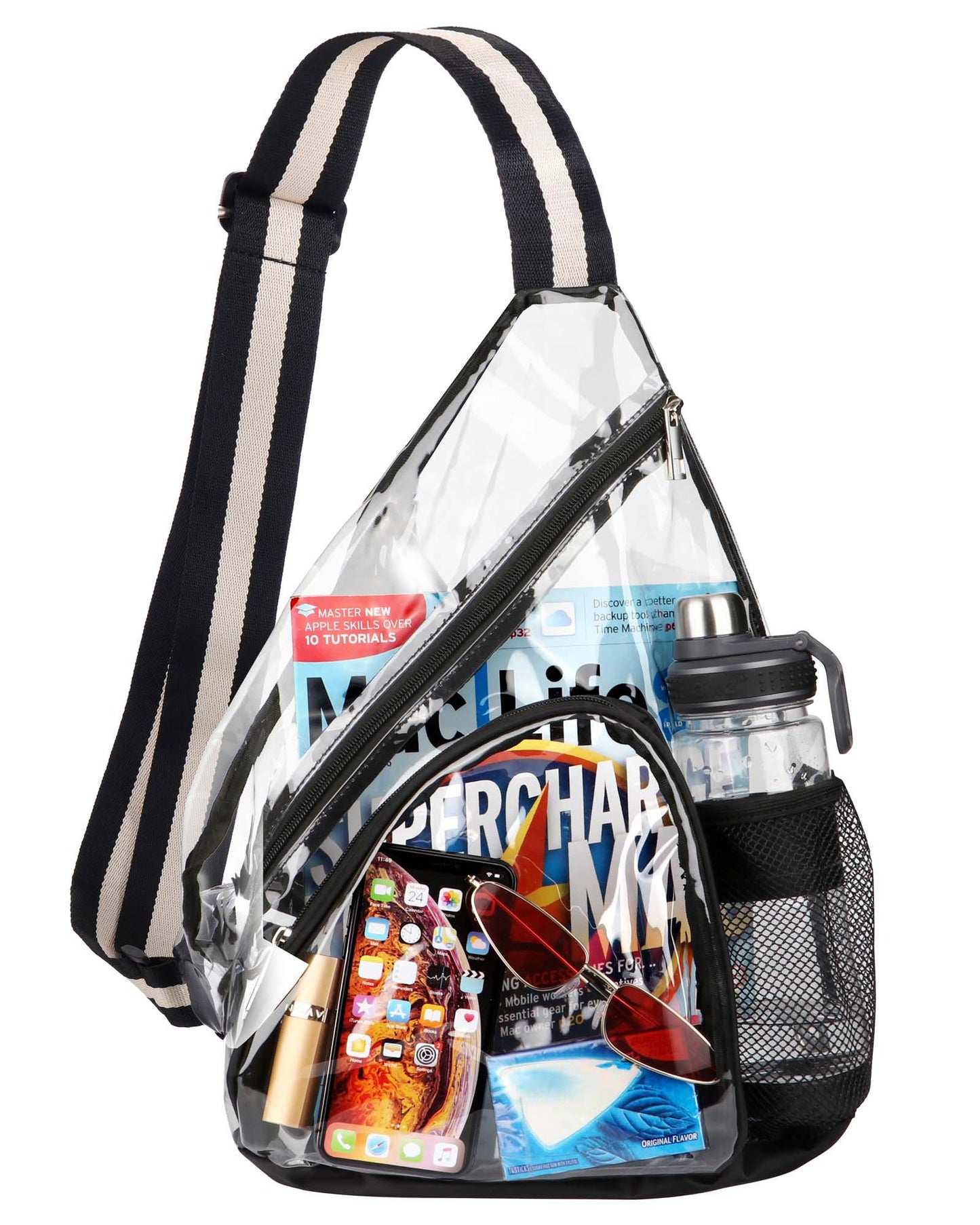HULISEN Clear Sling Bag - with Extra Front Pocket & Water Bottle Holder