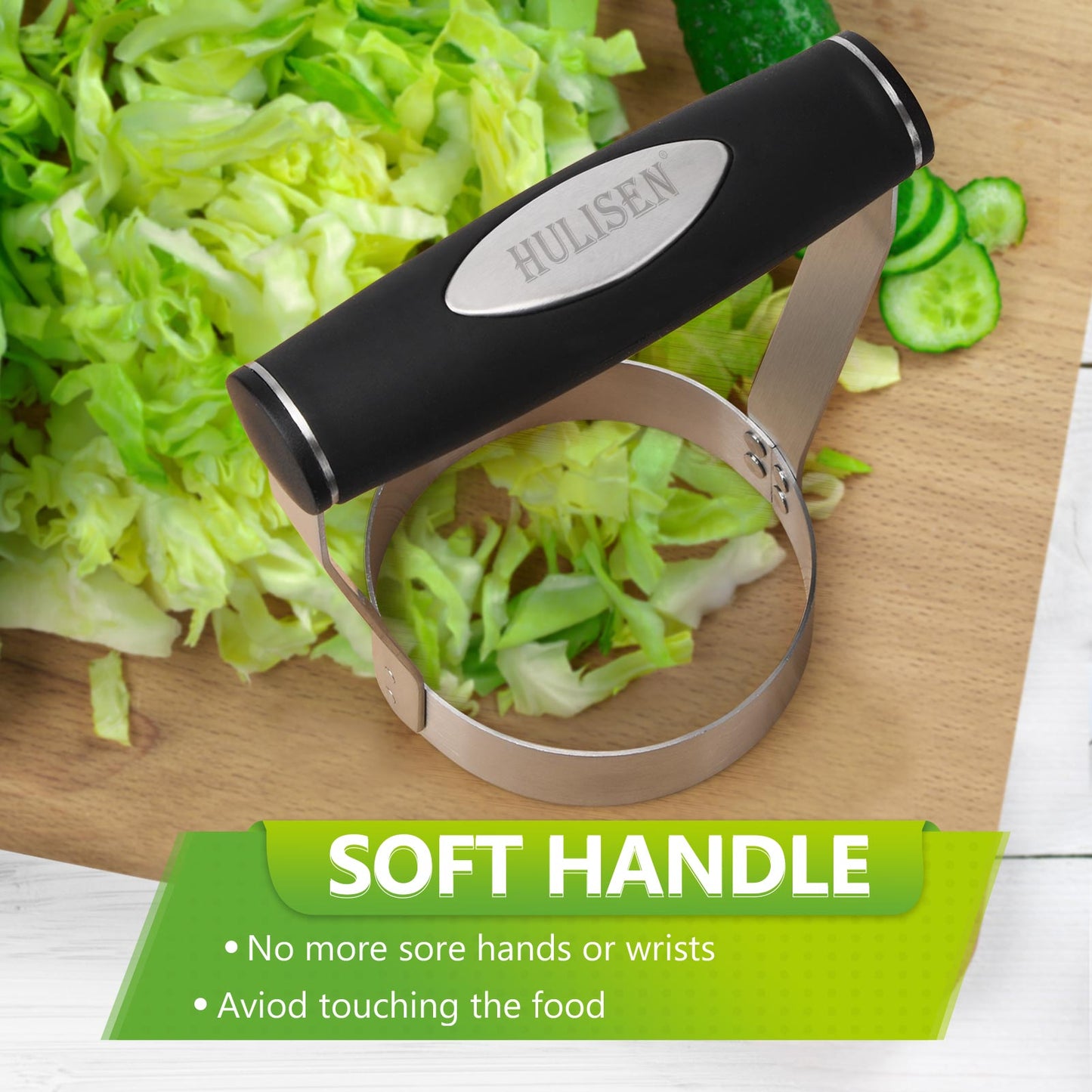 HULISEN Plain Edge Food Chopper - 3" Stainless Steel Hand Chopper with Grip Handle