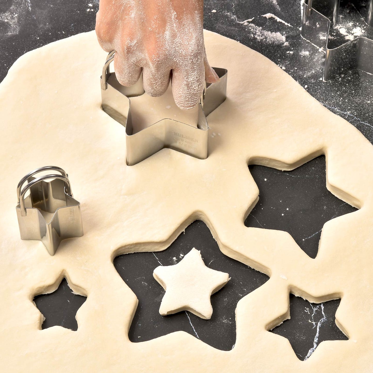 HULISEN Star Cookie Cutter Set - 5 Pieces, Stainless Steel Biscuit Cutters with Handle