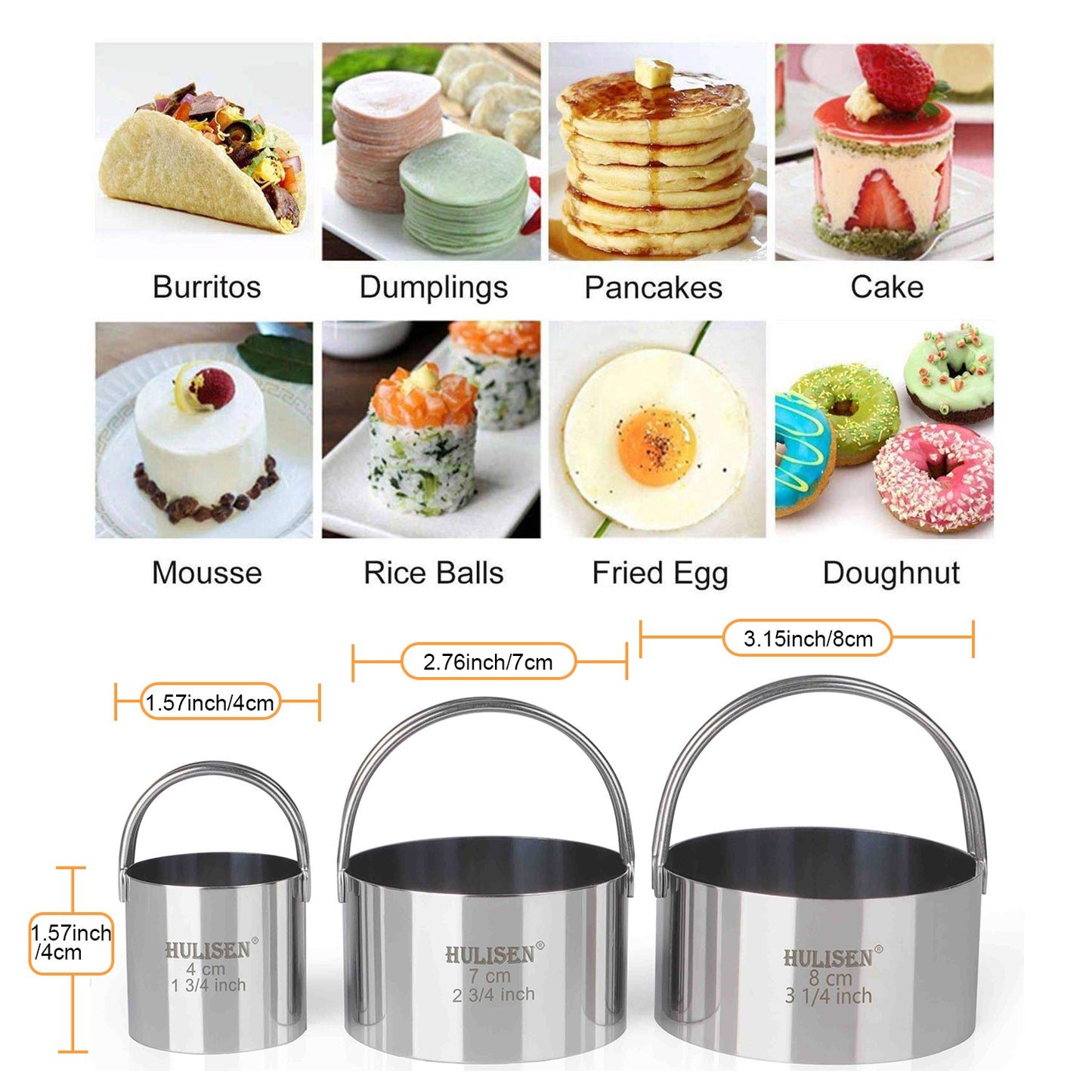 HULISEN Round Cookie Cutter Set - 3 Pieces, Stainless Steel Biscuit Cutters with Handle