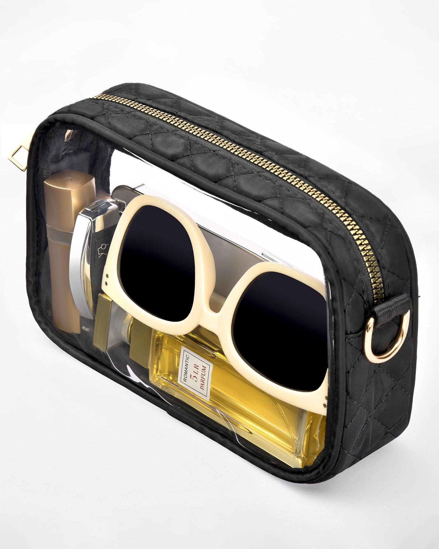 HULISEN Quilted Clear Bag for Stadium Events - with Adjustable Strap & Gold Zipper