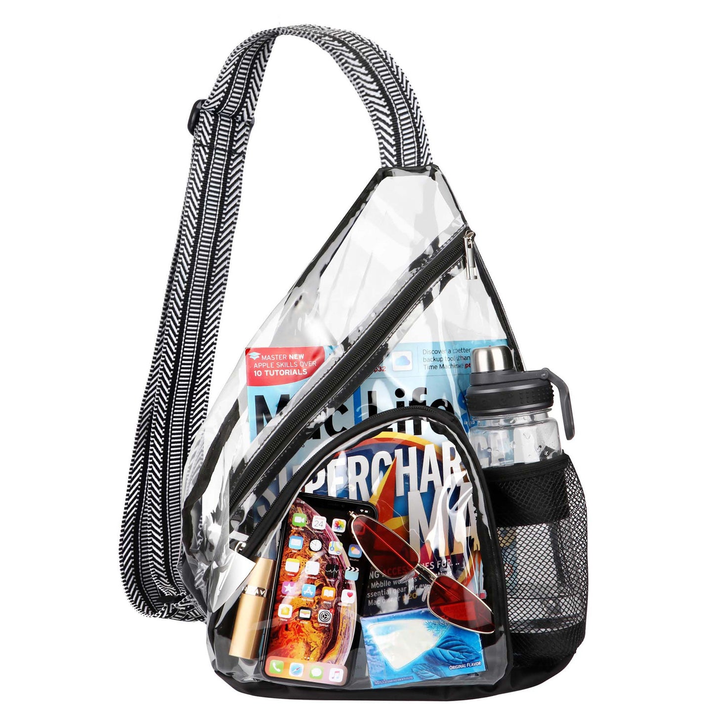 HULISEN Clear Sling Bag - with Extra Front Pocket & Water Bottle Holder