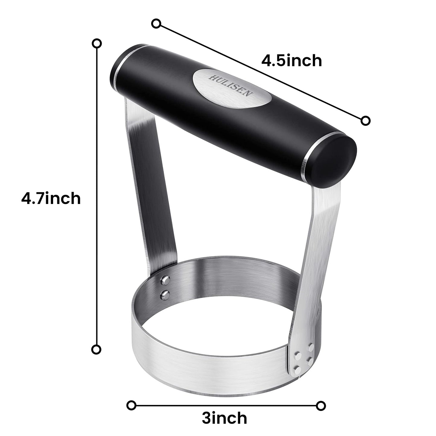 HULISEN Plain Edge Food Chopper - 3" Stainless Steel Hand Chopper with Grip Handle