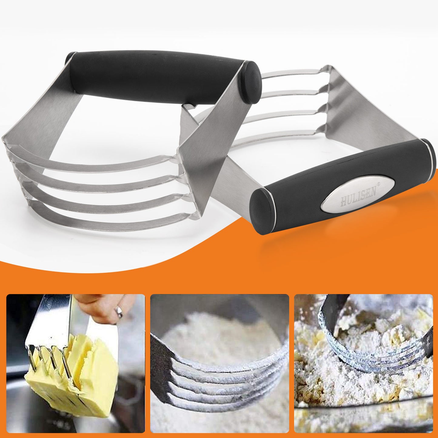 HULISEN Stainless Steel Baking Tool Set - Pastry Scraper & Dough Blender & Flour Duster & 5-Piece Biscuit Cutter