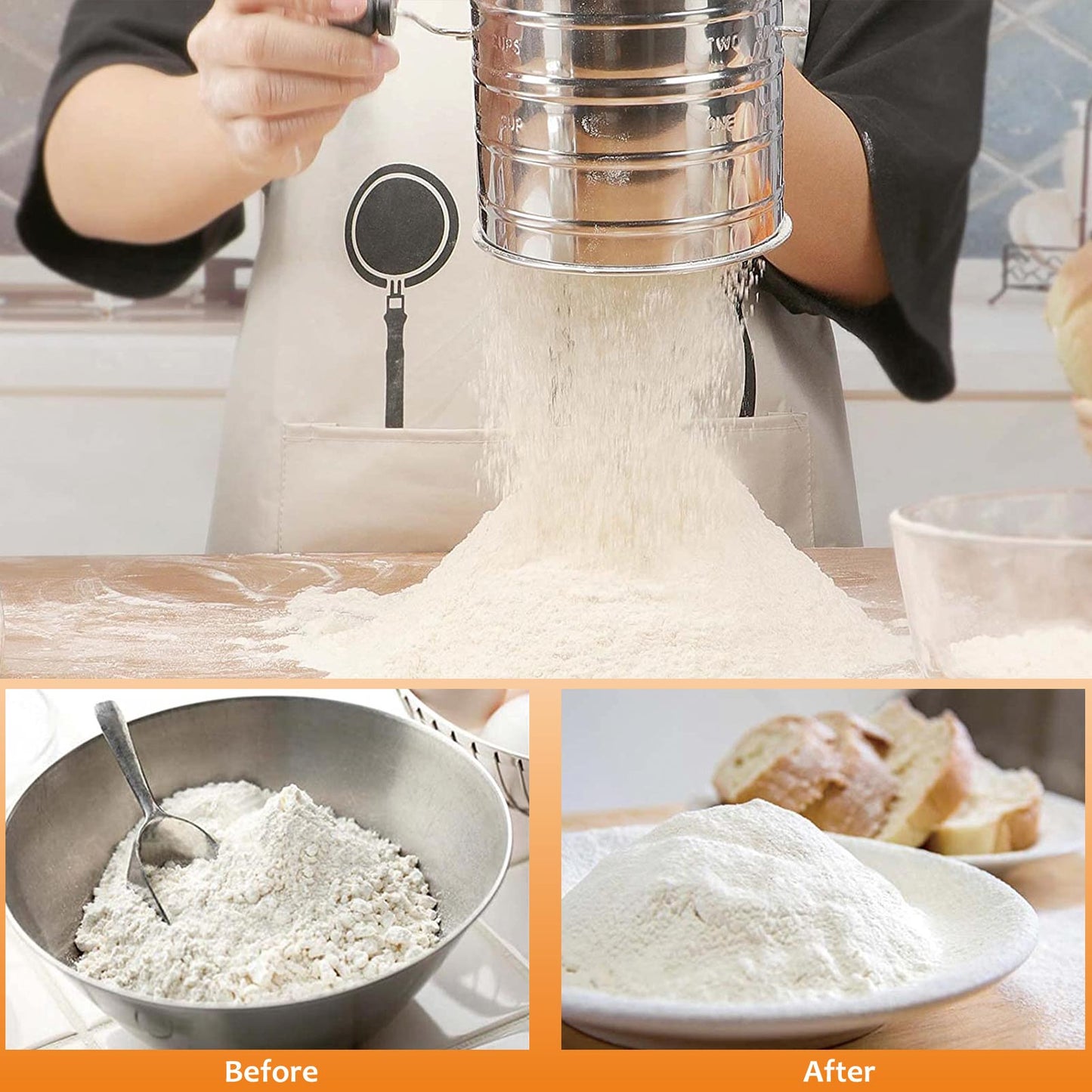 HULISEN Stainless Steel Baking Tool Set - Pastry Scraper & Dough Blender & 3 Cup Flour Sifter & 5-Piece Biscuit Cutter