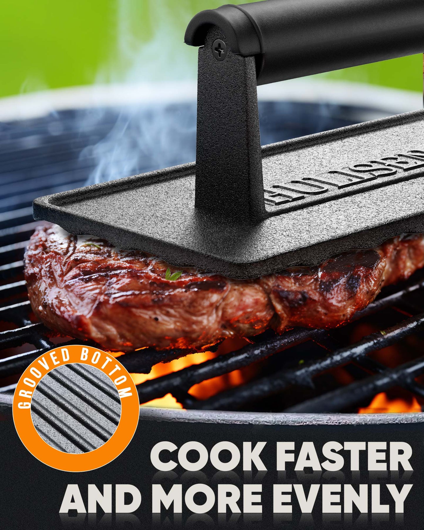 HULISEN 6-Inch / 8.8-Inch Pre-Seasoned Cast Iron Burger Press - Heavy Duty Grill Press with Heat Resistant Handle