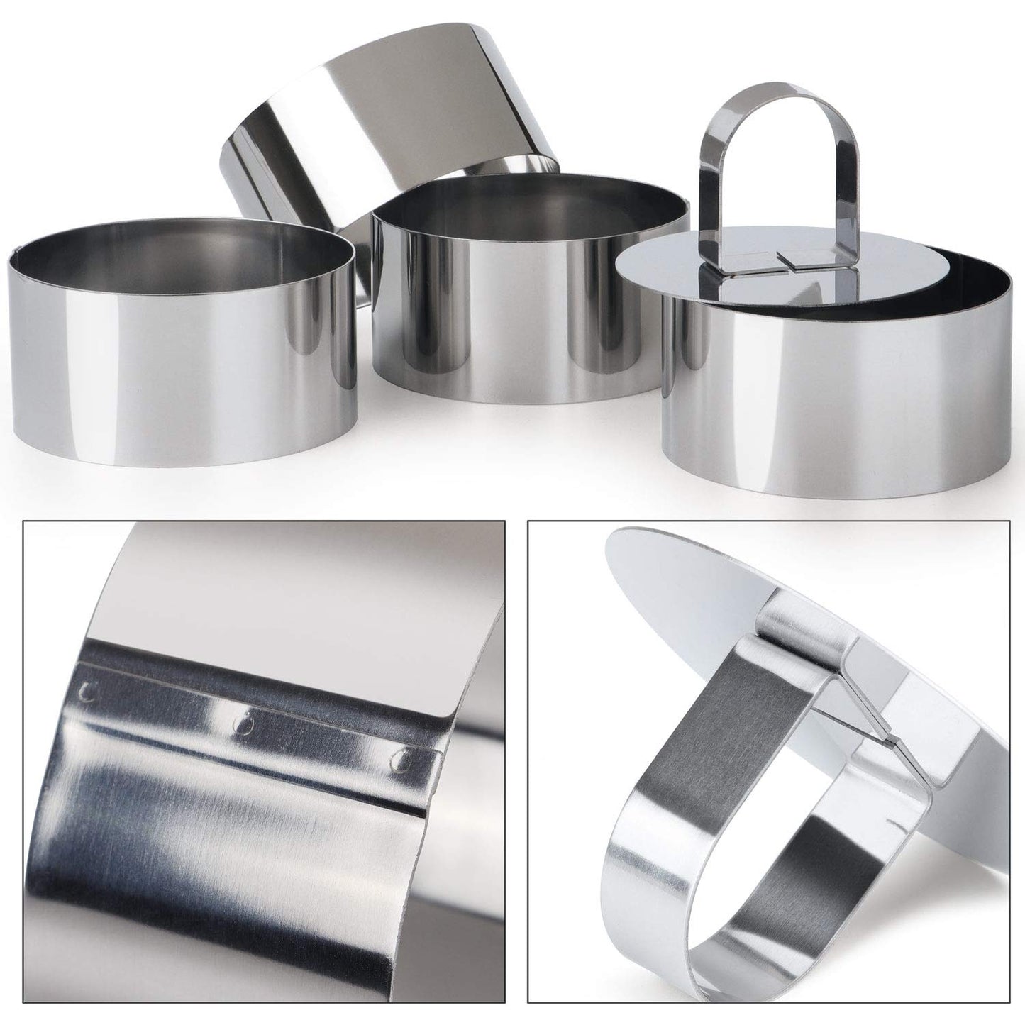 HULISEN 3-Inch Round Cake Ring Mold - 4 Rings & 1 Pusher