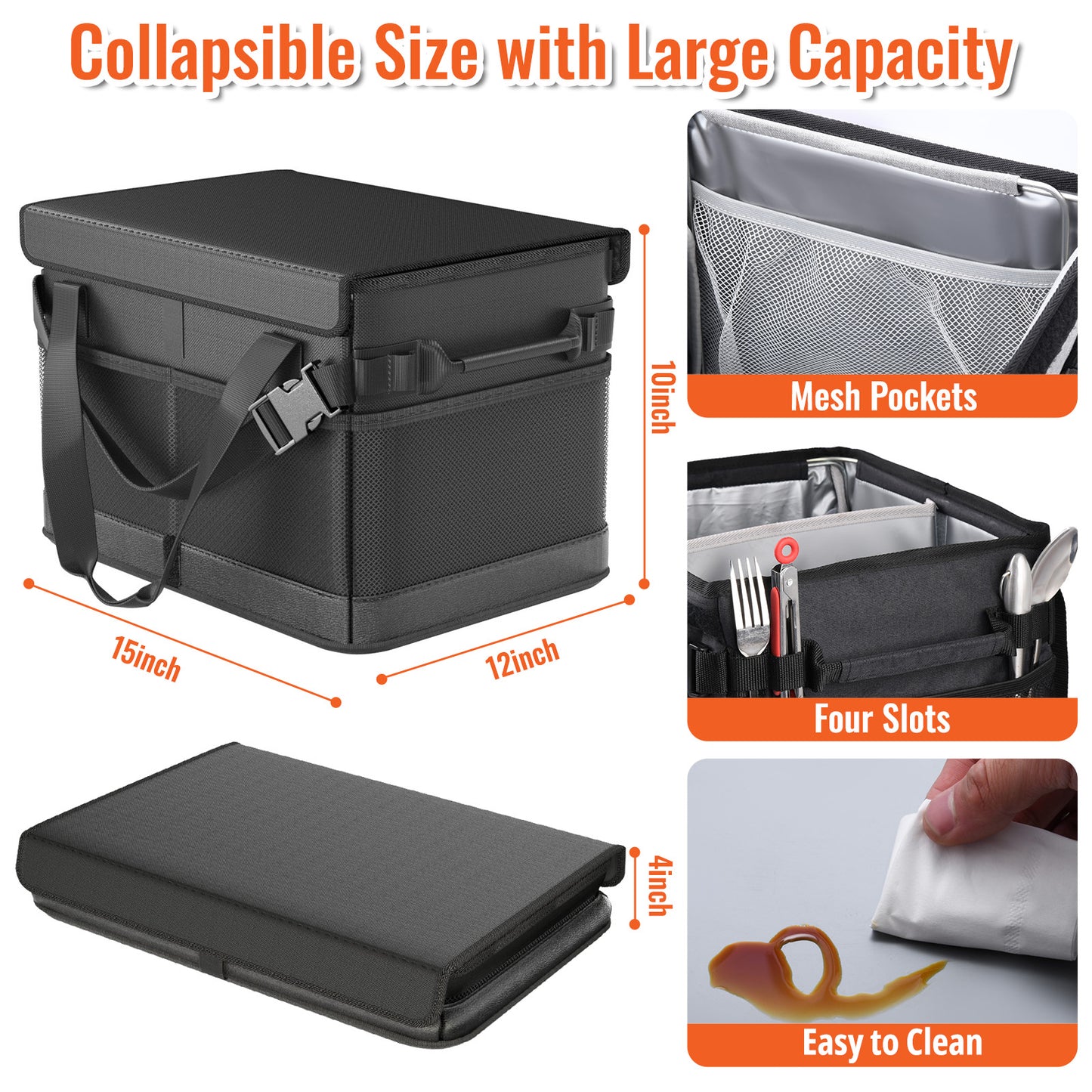 HULISEN Large Grill Caddy with Lid and Paper Towel Holder - BBQ Picnic Caddy for Camping & Travel
