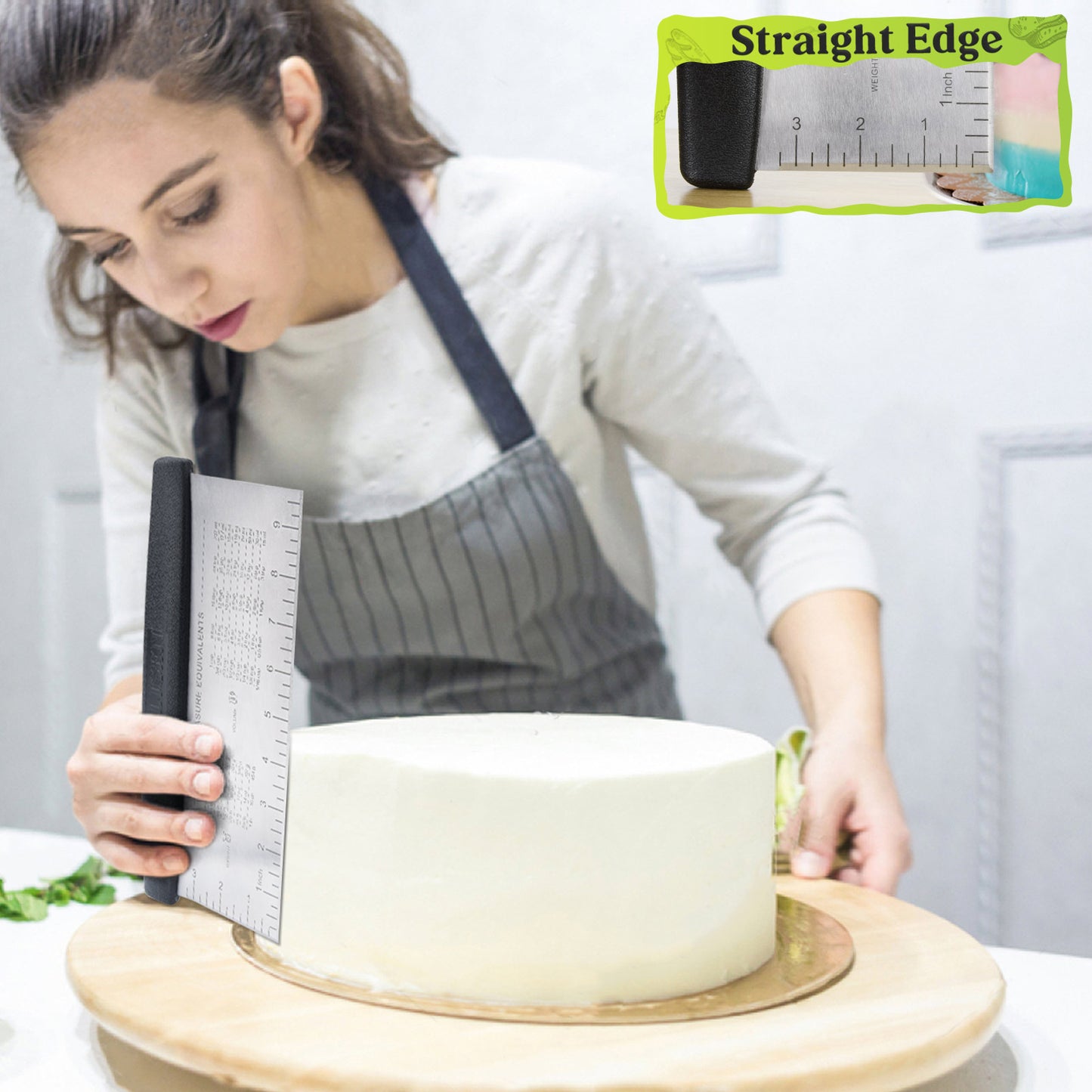 HULISEN 10-Inch Bench Scraper for Baking - Large Stainless Steel Dough and Pastry Scraper