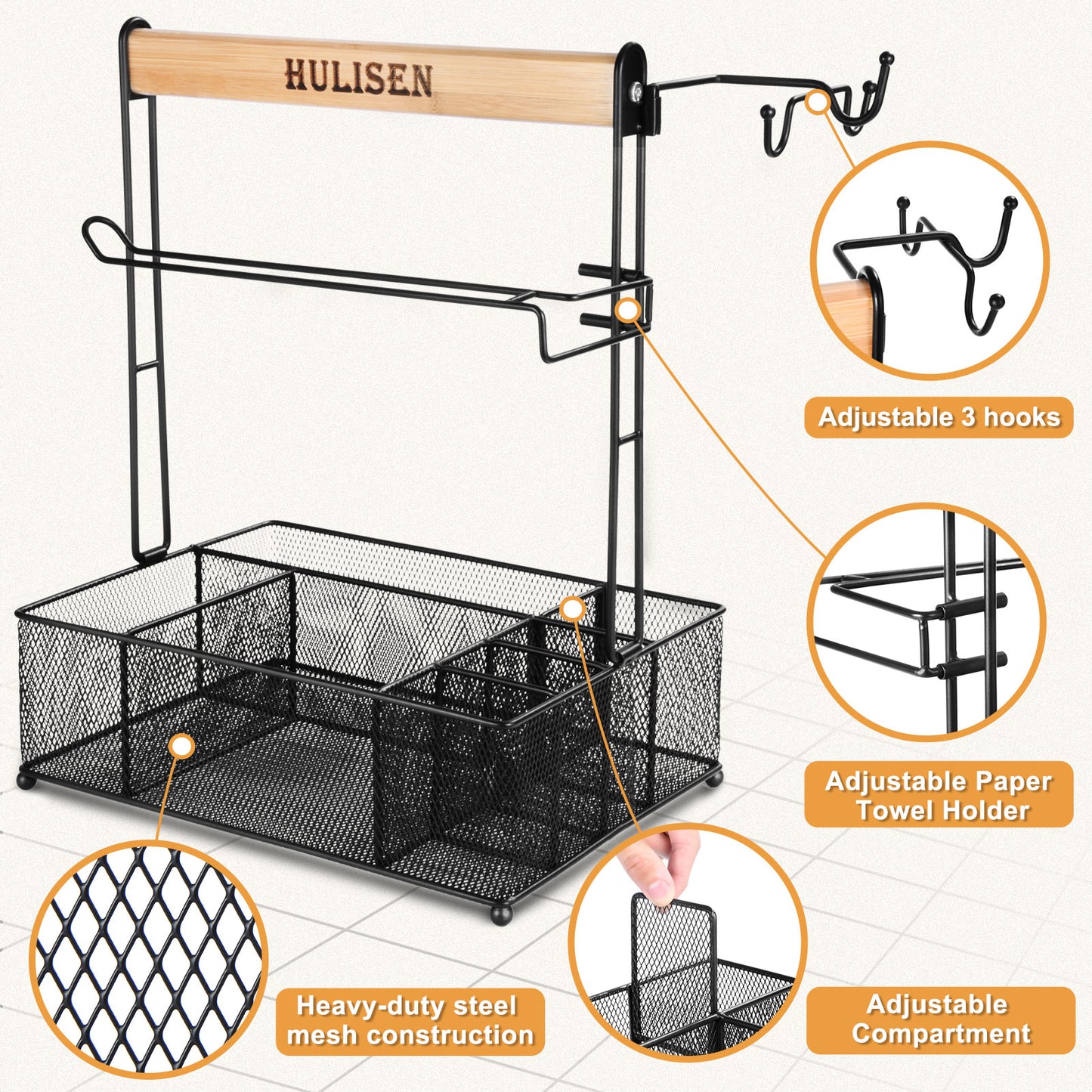 HULISEN Grill Caddy with Paper Towel Holder - BBQ Utensil and Condiment Organizer for Outdoor Cooking and Camping