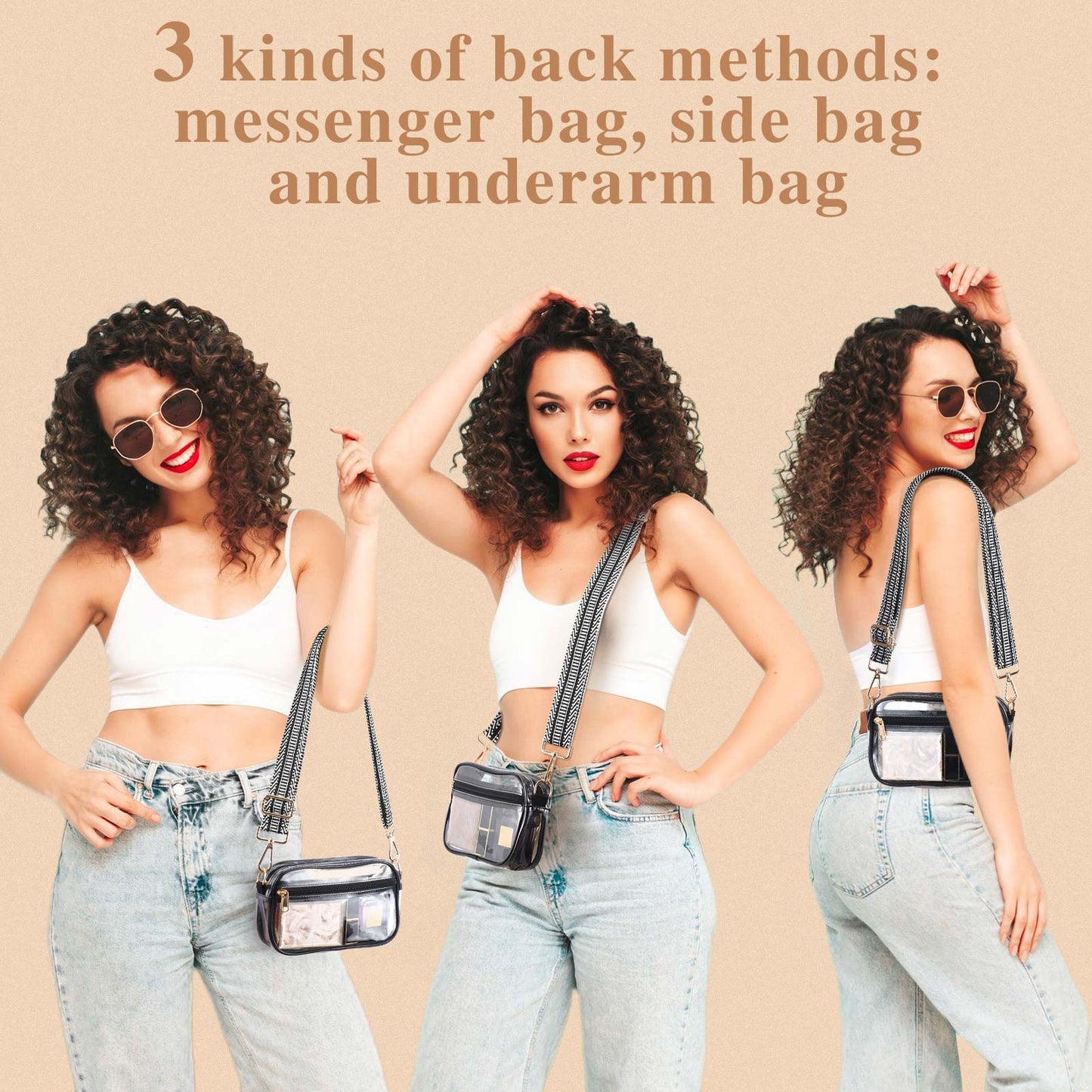 HULISEN Clear Crossbody Bag Stadium Approved - with Extra Front Pocket & Adjustable Strap