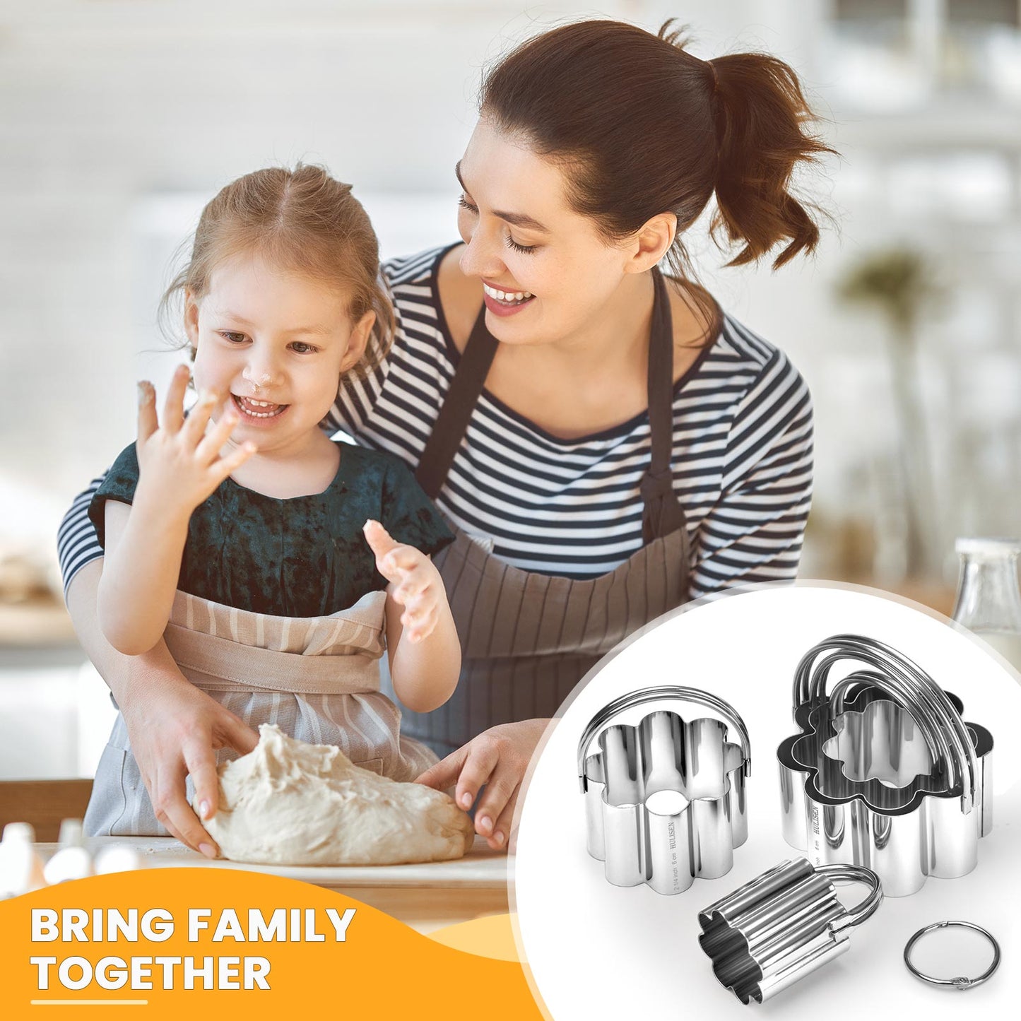 HULISEN Flower Cookie Cutter Set - 5 Pieces, Stainless Steel Biscuit Cutters with Handle